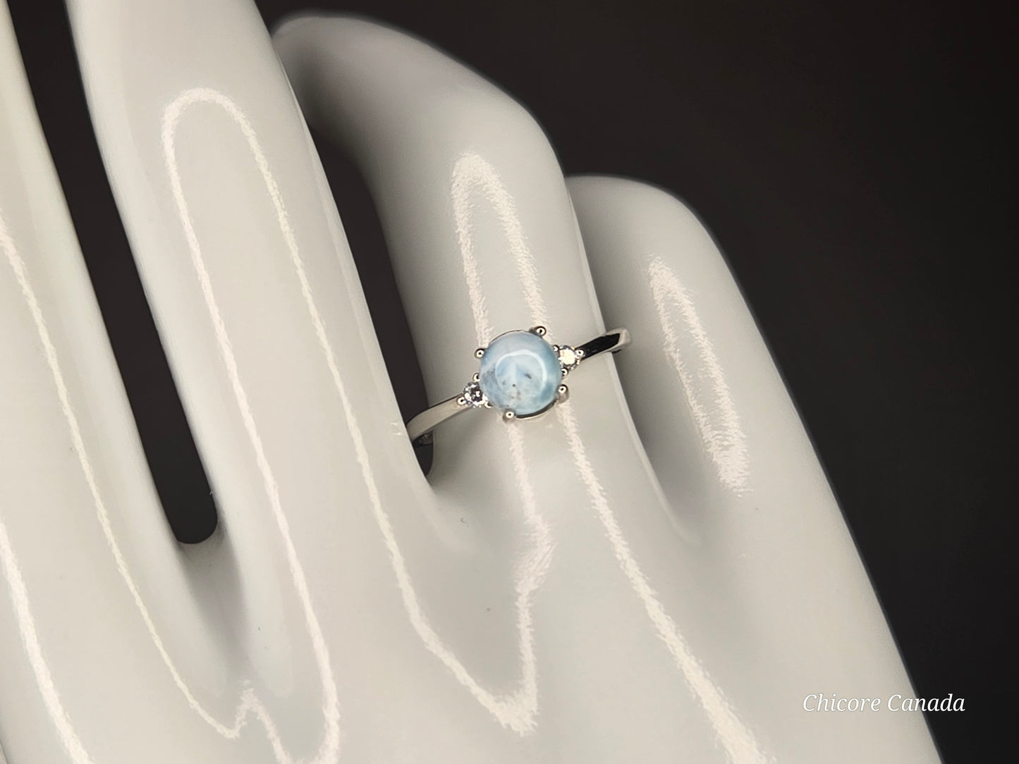 Elegant Sterling Silver Gemstone Jewelry - Handmade Natural Larimar Adjustable Ring