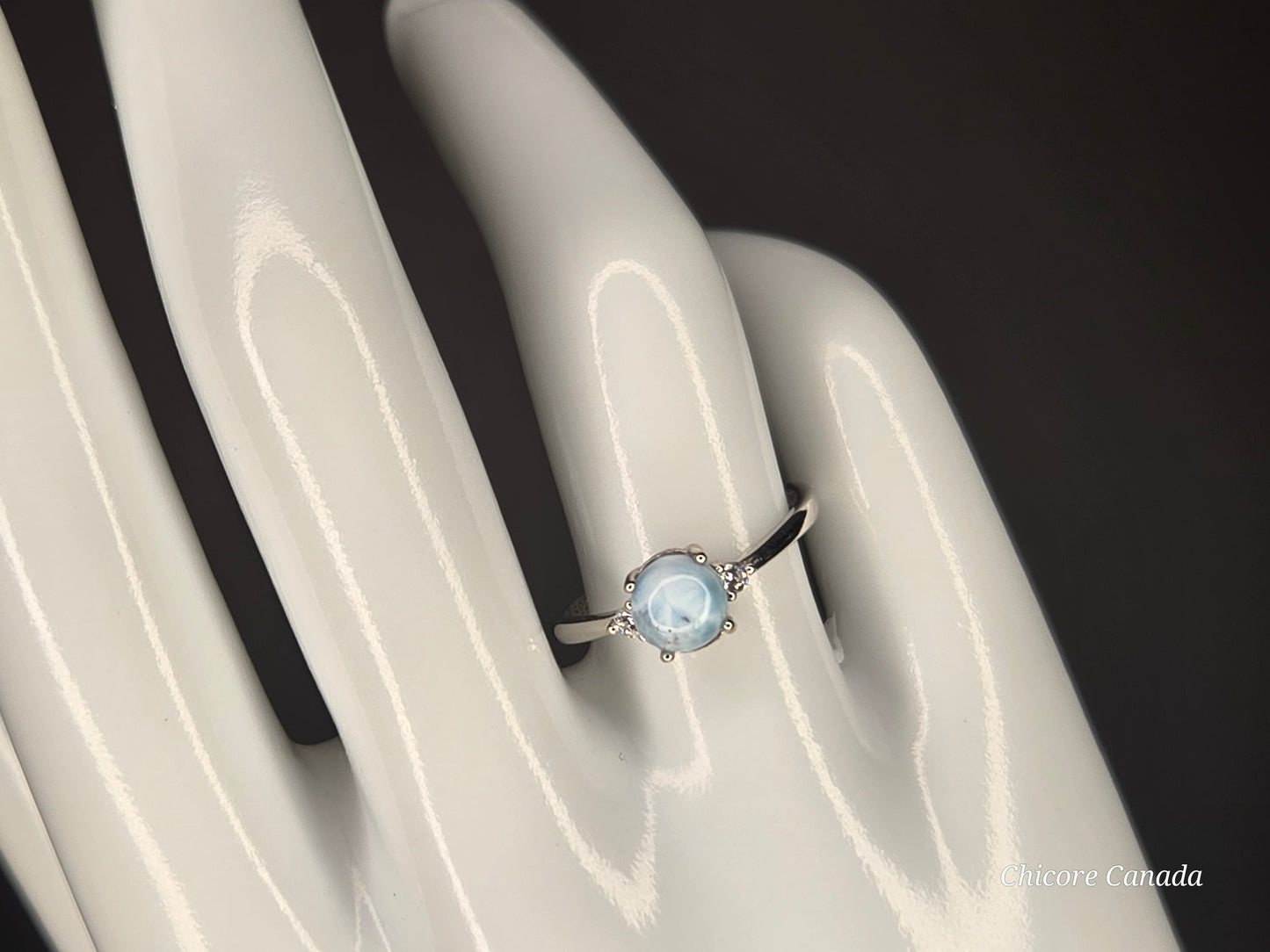 Elegant Sterling Silver Gemstone Jewelry - Handmade Natural Larimar Adjustable Ring