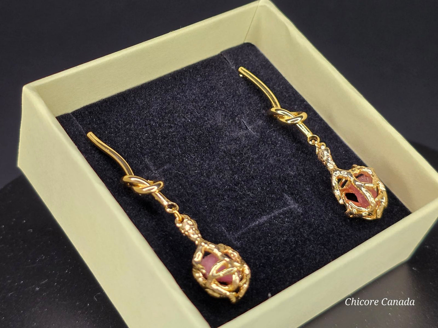 Belles boucles d'oreilles en tourmaline rose