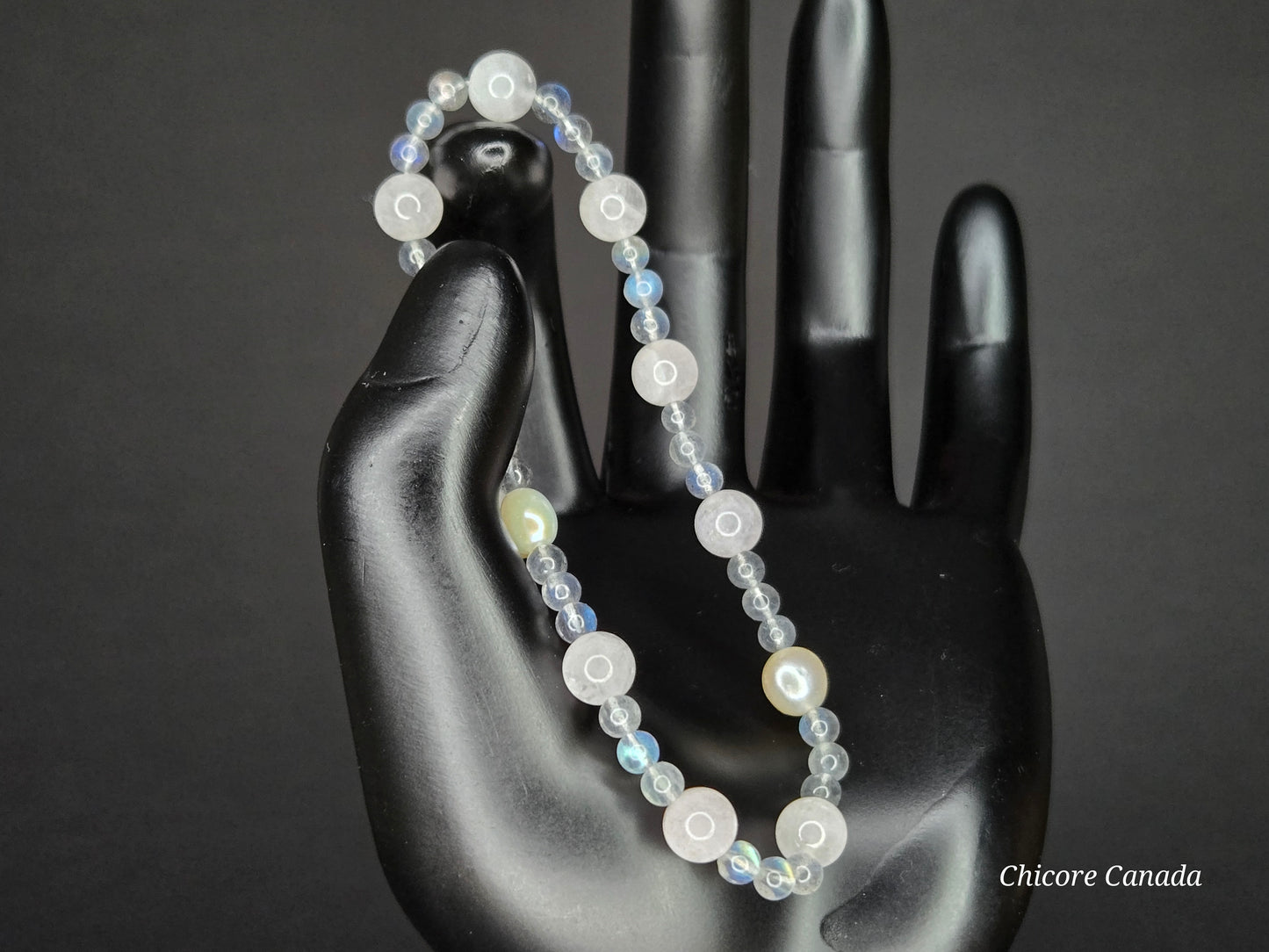 Harmony of the Heart: Moonstone, Rose Quartz & Freshwater Pearl Bracelet
