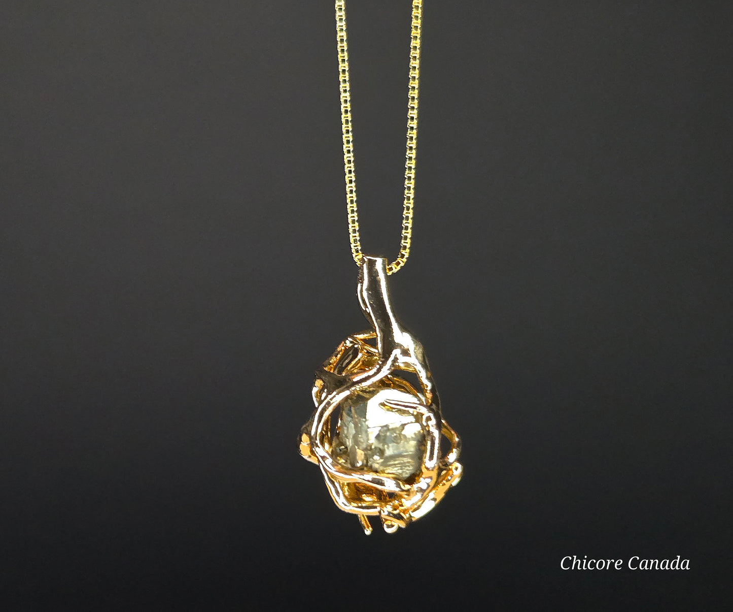 Golden Elegance – Handmade Raw Pyrite Pendant with Sterling Silver Chain