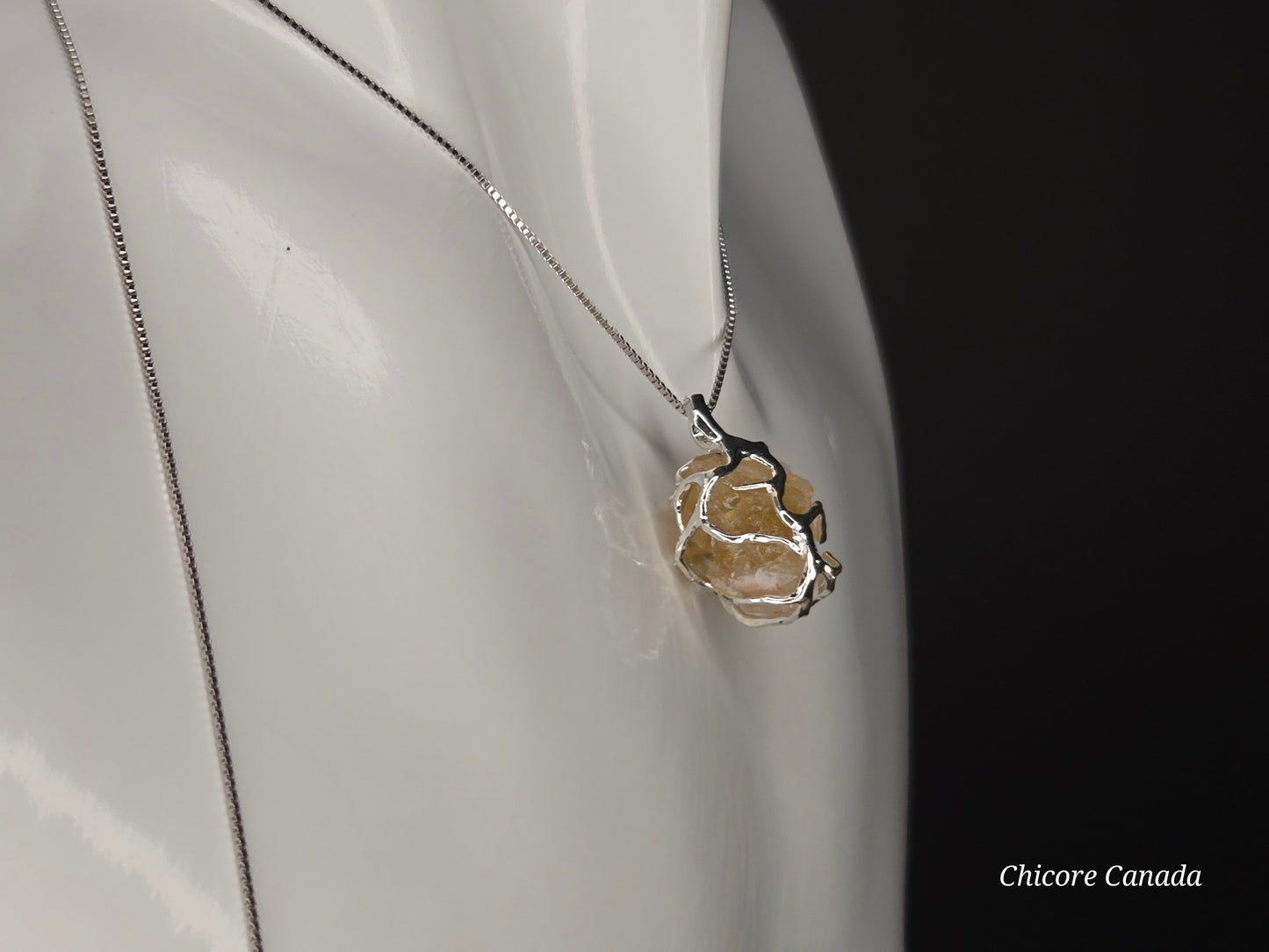 Golden Light – Raw Brazilian Citrine with 925 Sterling Silver Adjustable Necklace