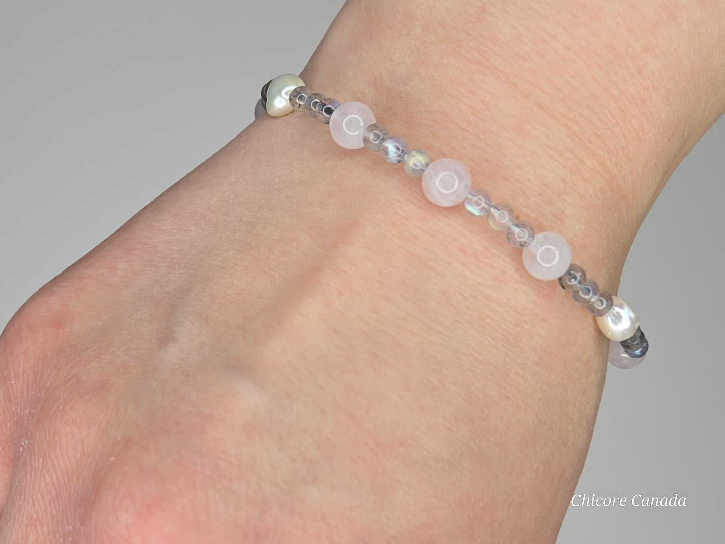 Harmony of the Heart: Moonstone, Rose Quartz & Freshwater Pearl Bracelet