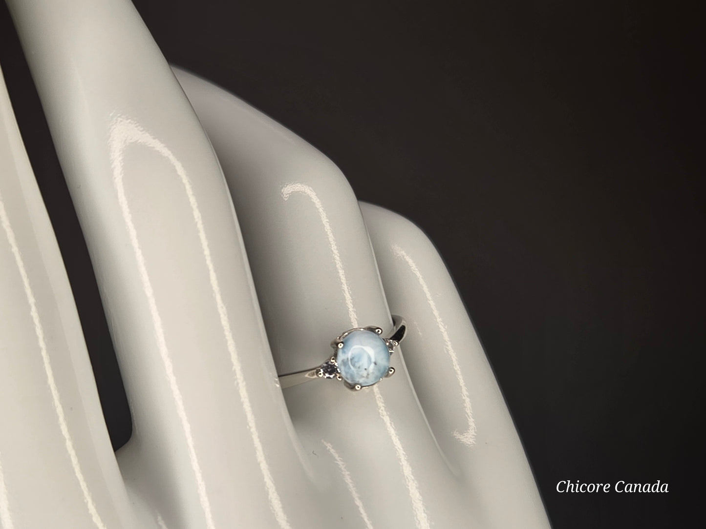 Elegant Sterling Silver Gemstone Jewelry - Handmade Natural Larimar Adjustable Ring