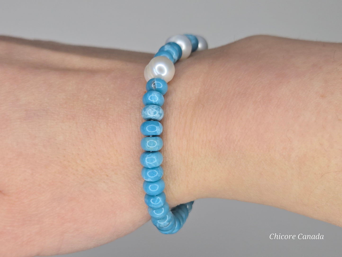 AAA Natural Larimar & Freshwater Pearl Handmade Bracelet – Ocean-Inspired Elegance