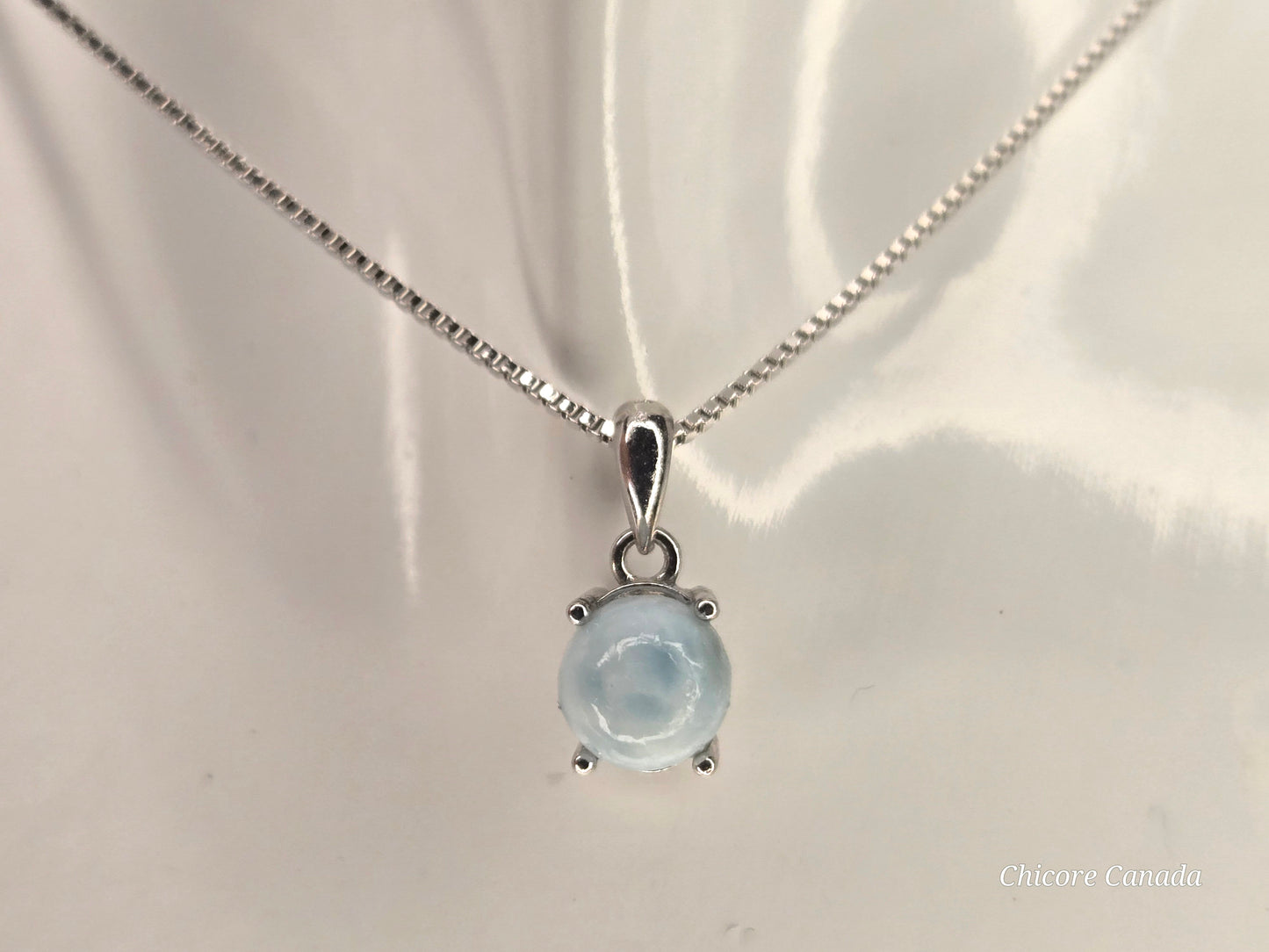 Elegant Caribbean Gemstone Jewelry - Handmade Natural Larimar Pendant with Adjustable 925 Sterling Silver Necklace