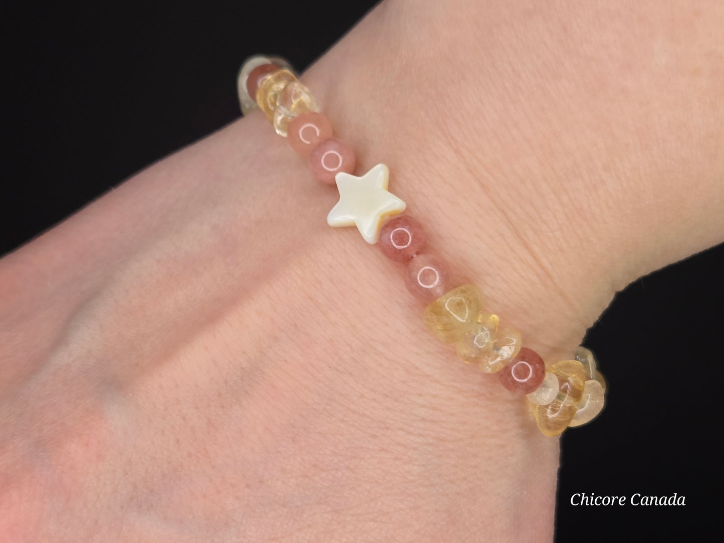 Citrine & Sunstone Bracelet with Macaroon Shell Star – Sunshine on Your Wrist