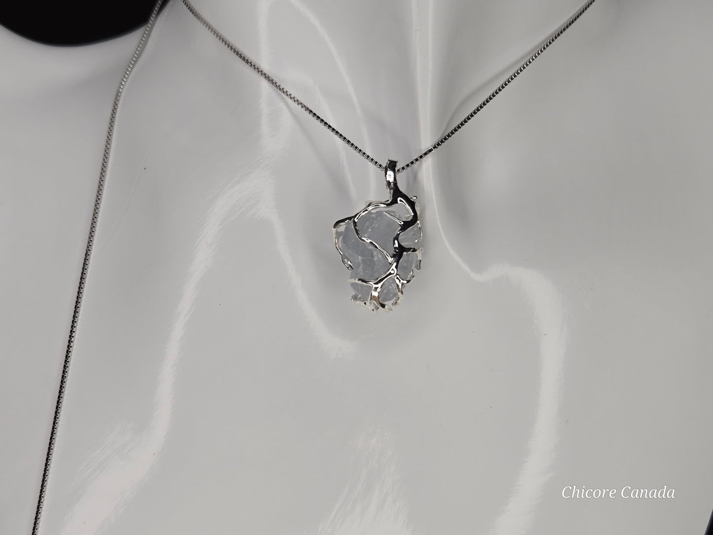Artisan Raw Celestite Pendant with Adjustable 925 Sterling Silver Necklace
