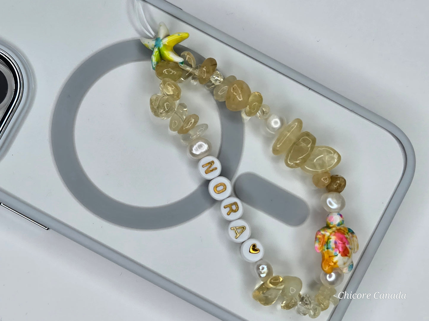 Lovely Luxe: Handmade Personalized Phone Strap with Freshwater Pearls & Sparkling Citrine