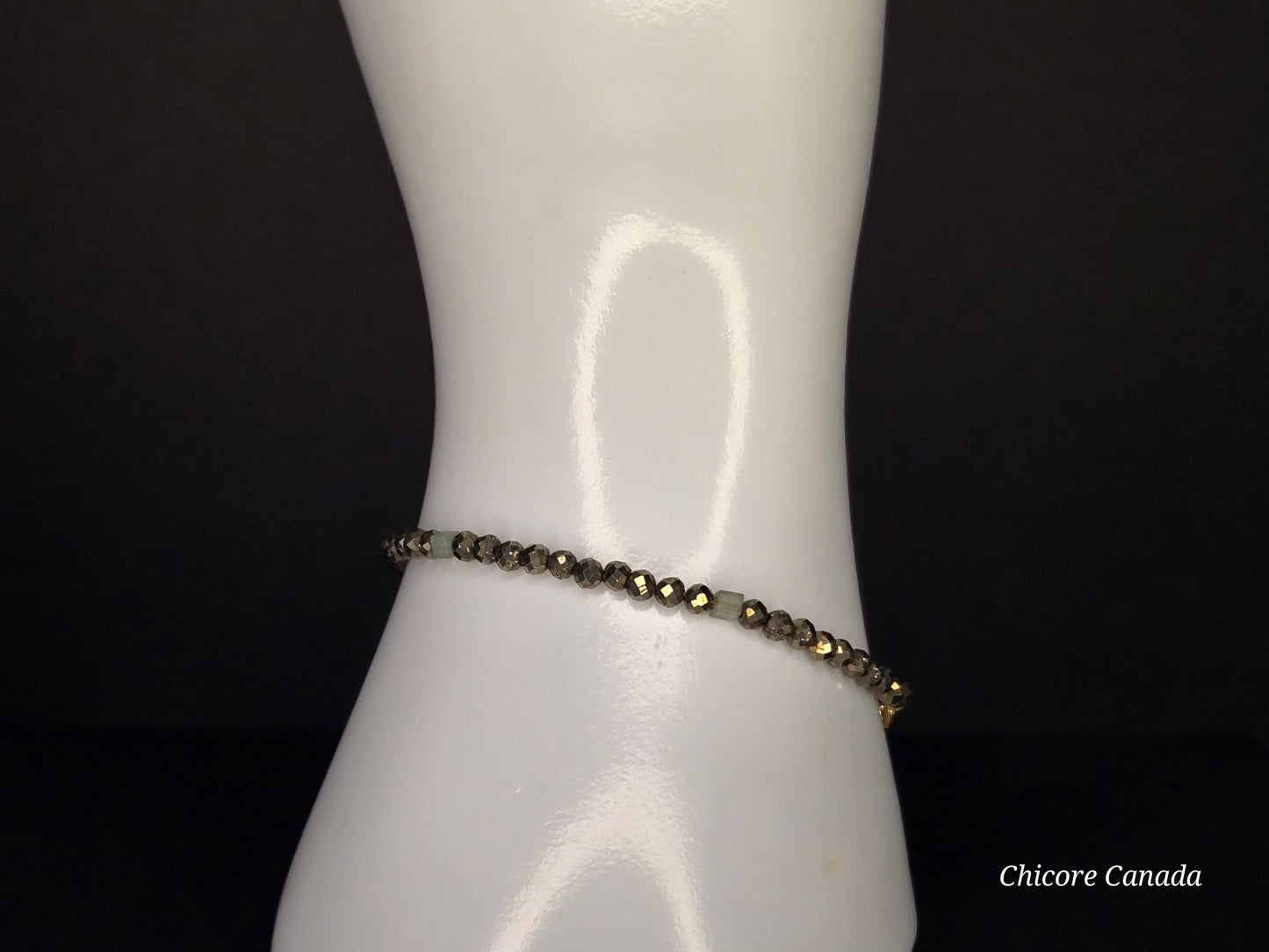 Refined Fusion of Strength and Fortune - Dainty Pyrite Faceted Bracelet with Four Green Aventurine Stones