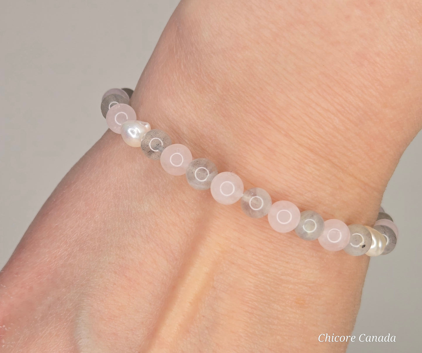 Goddess Radiance – Handmade Bracelet with Moonstone, Rose Quartz & Freshwater Pearls
