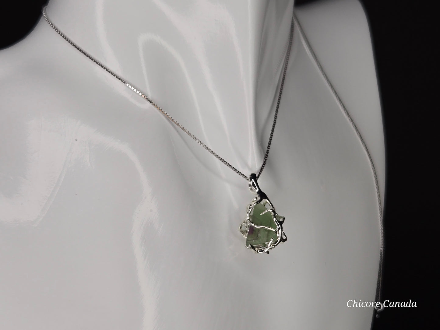 Fluorite for Focus – Raw Crystal Pendant with 925 Sterling Silver Chain