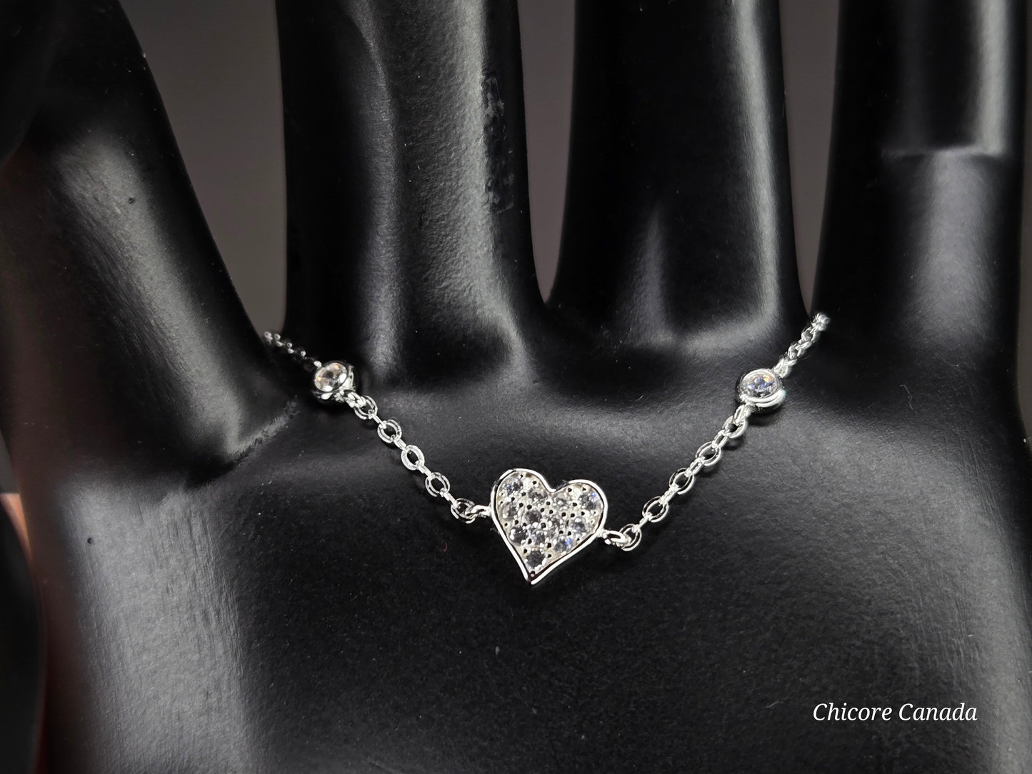 Timeless 925 Sterling Silver Adjustable Bracelet with Heart-Shaped Cubic Zirconia Charm