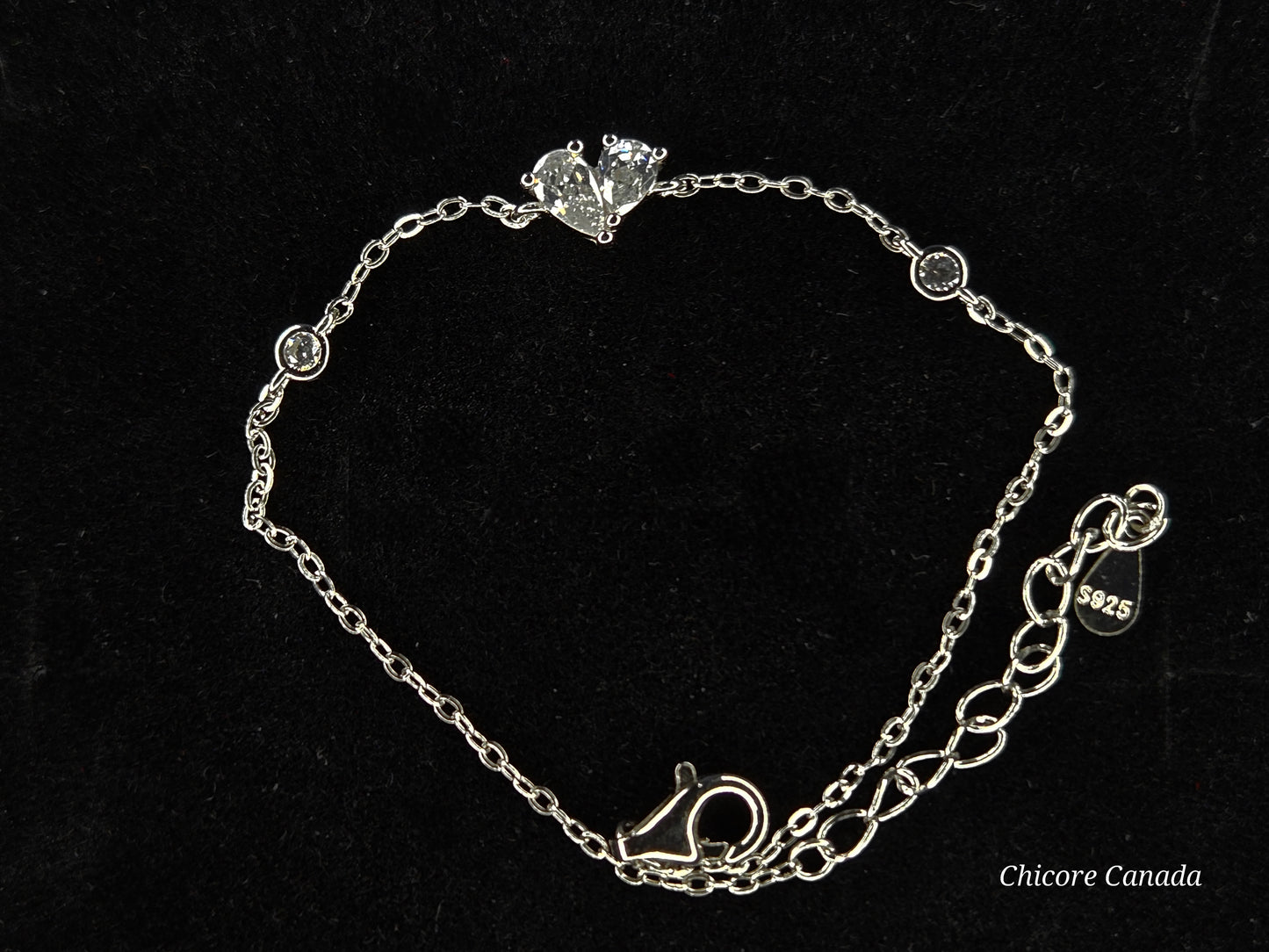 Sparkling Heart-Shaped Cubic Zirconia Adjustable Bracelet