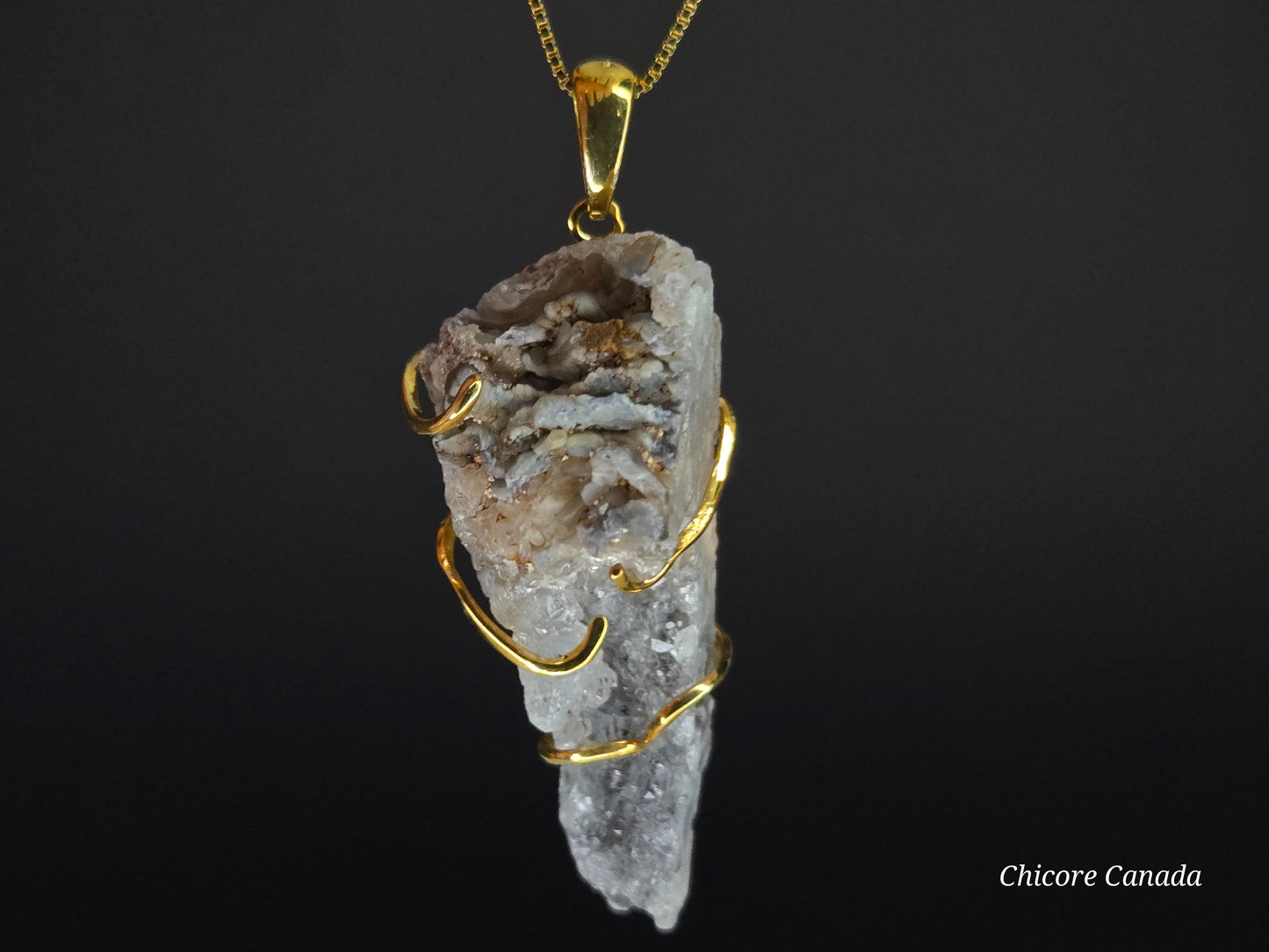 Elegant Agate Geode Pendant in Gold Finish with Adjustable Sterling Silver Necklace