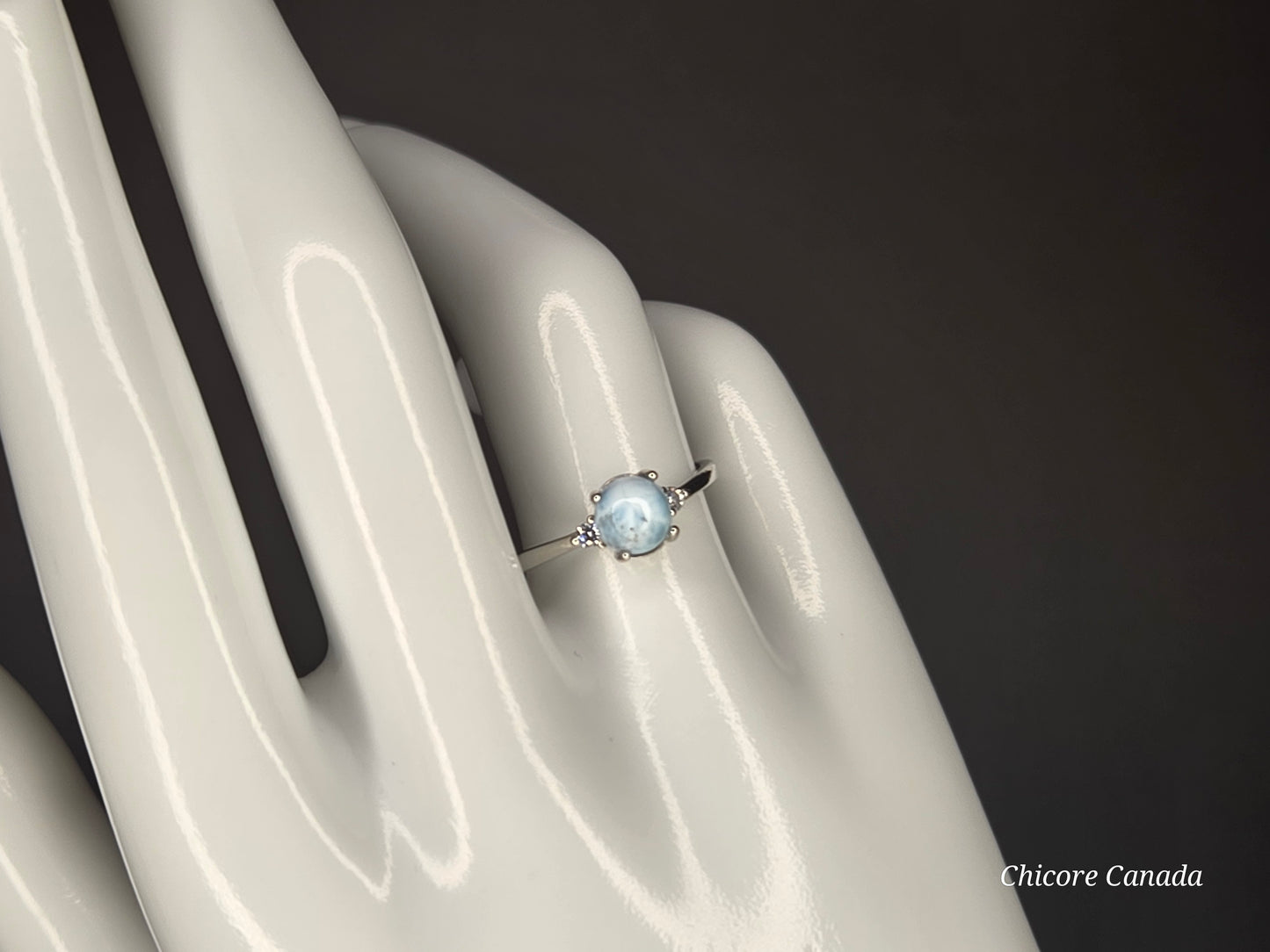 Elegant Sterling Silver Gemstone Jewelry - Handmade Natural Larimar Adjustable Ring