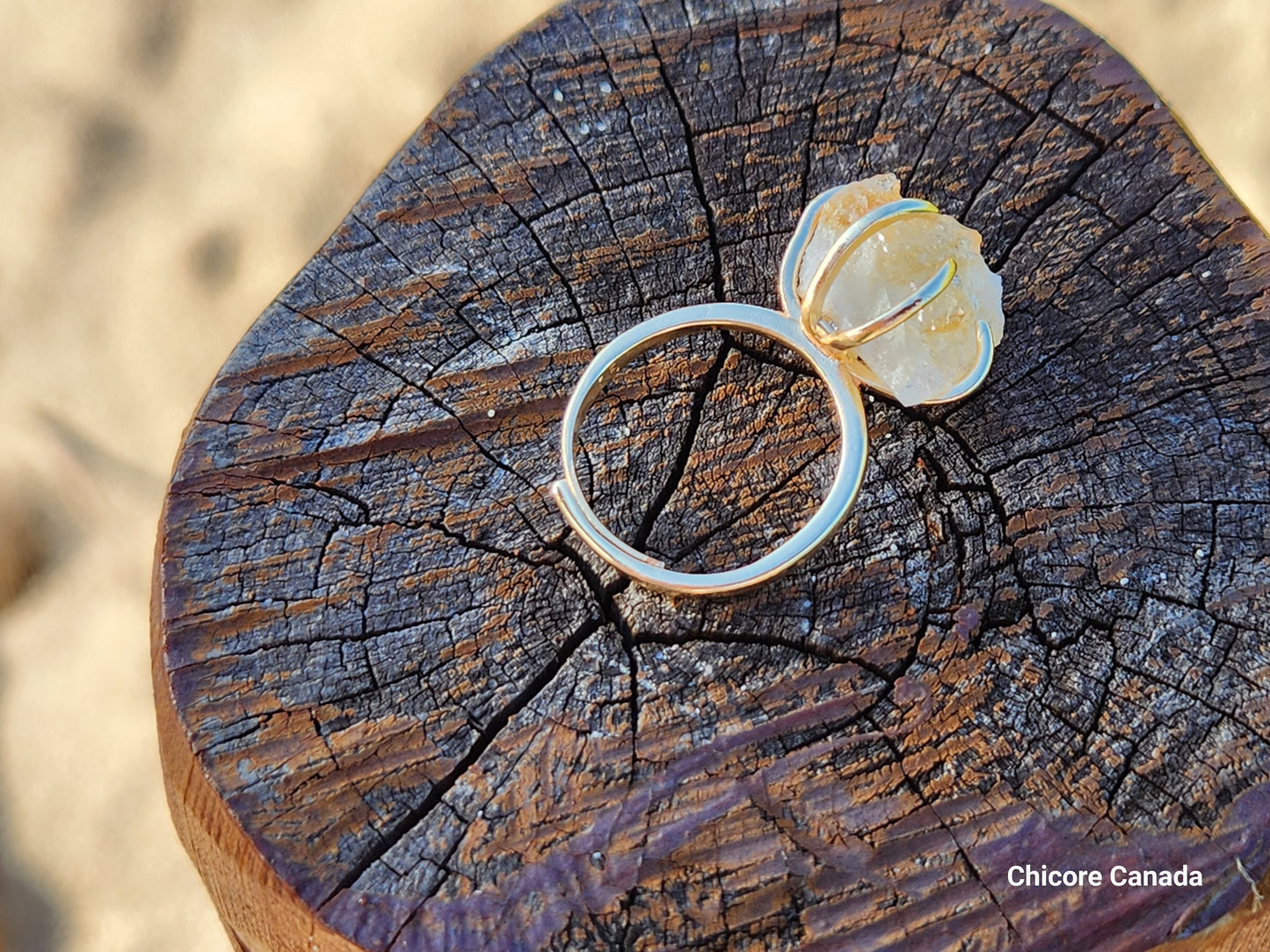 Elegant Handmade Adjustable Ring Featuring a Raw Citrine Stone