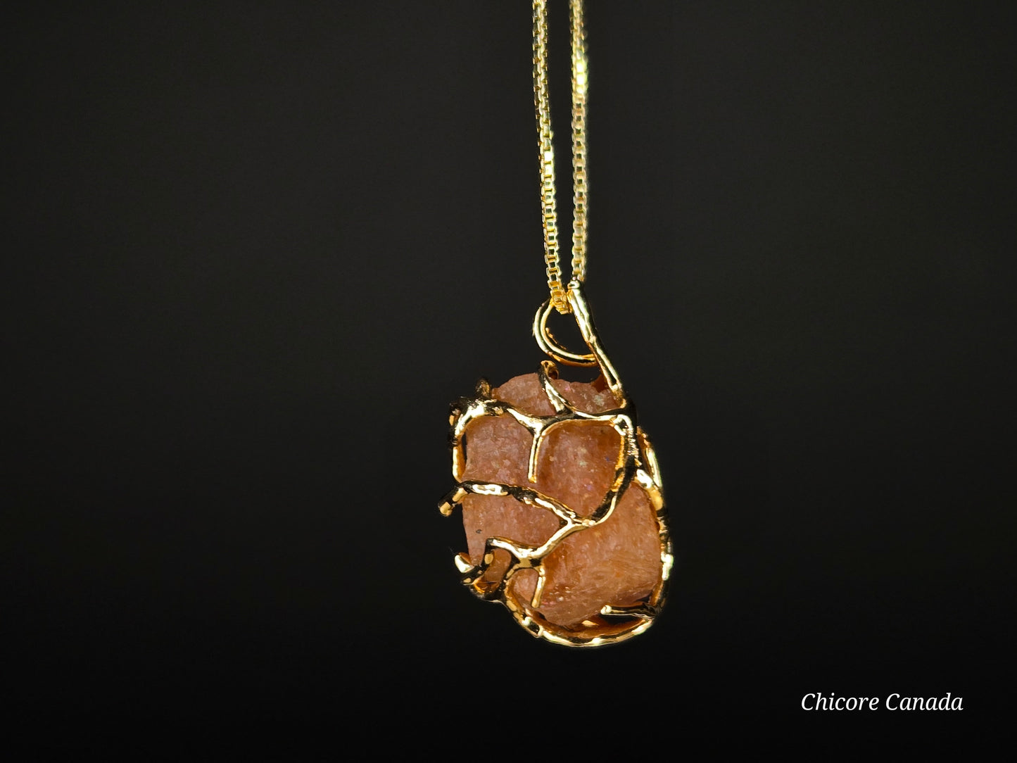 Handcrafted Raw Sunstone Pendant with Adjustable 925 Sterling Silver Necklace