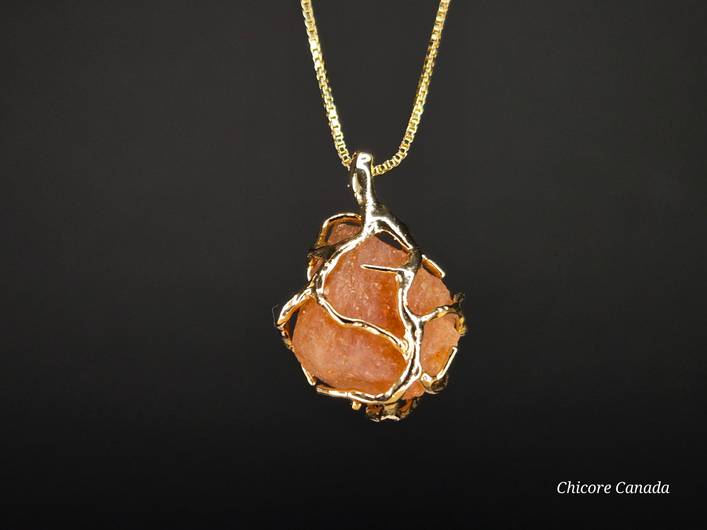 Handcrafted Raw Sunstone Pendant with Adjustable 925 Sterling Silver Necklace