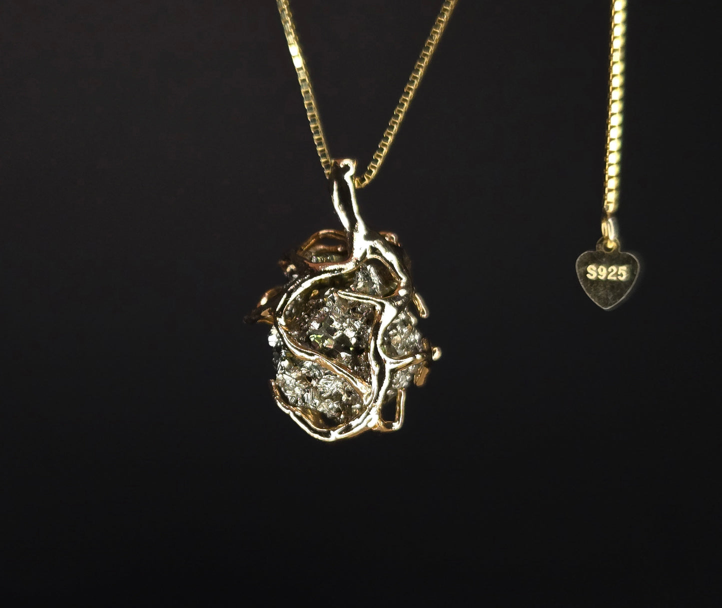 Handmade Raw Pyrite Pendant – 925 Sterling Silver Necklace for Bold Elegance