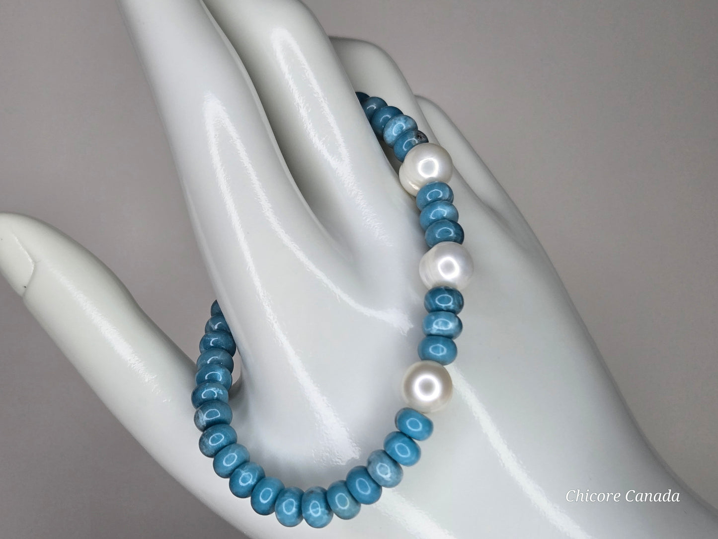 AAA Natural Larimar & Freshwater Pearl Handmade Bracelet – Ocean-Inspired Elegance