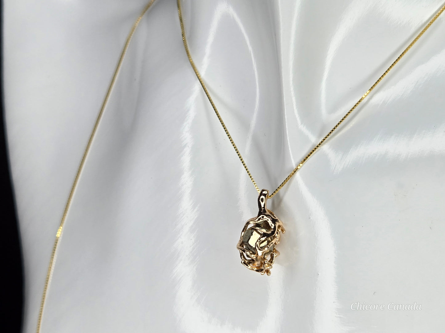 Allure of Raw Pyrite – Handmade Delicate Pendant with Adjustable Necklace