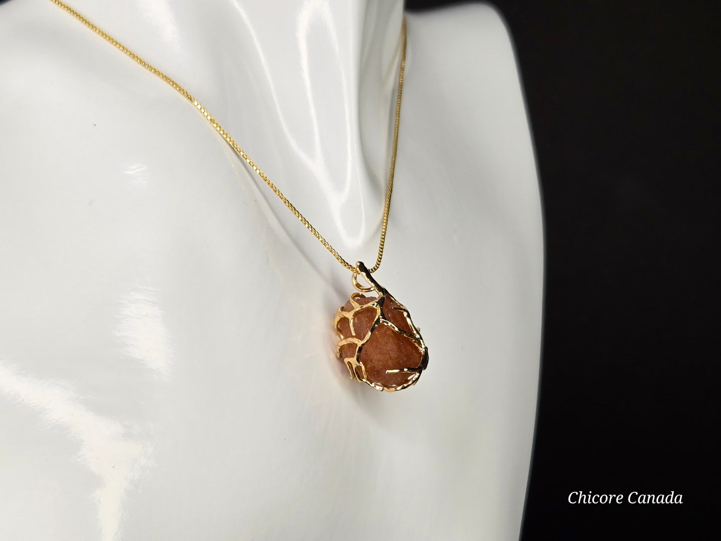 Handcrafted Raw Sunstone Pendant with Adjustable 925 Sterling Silver Necklace