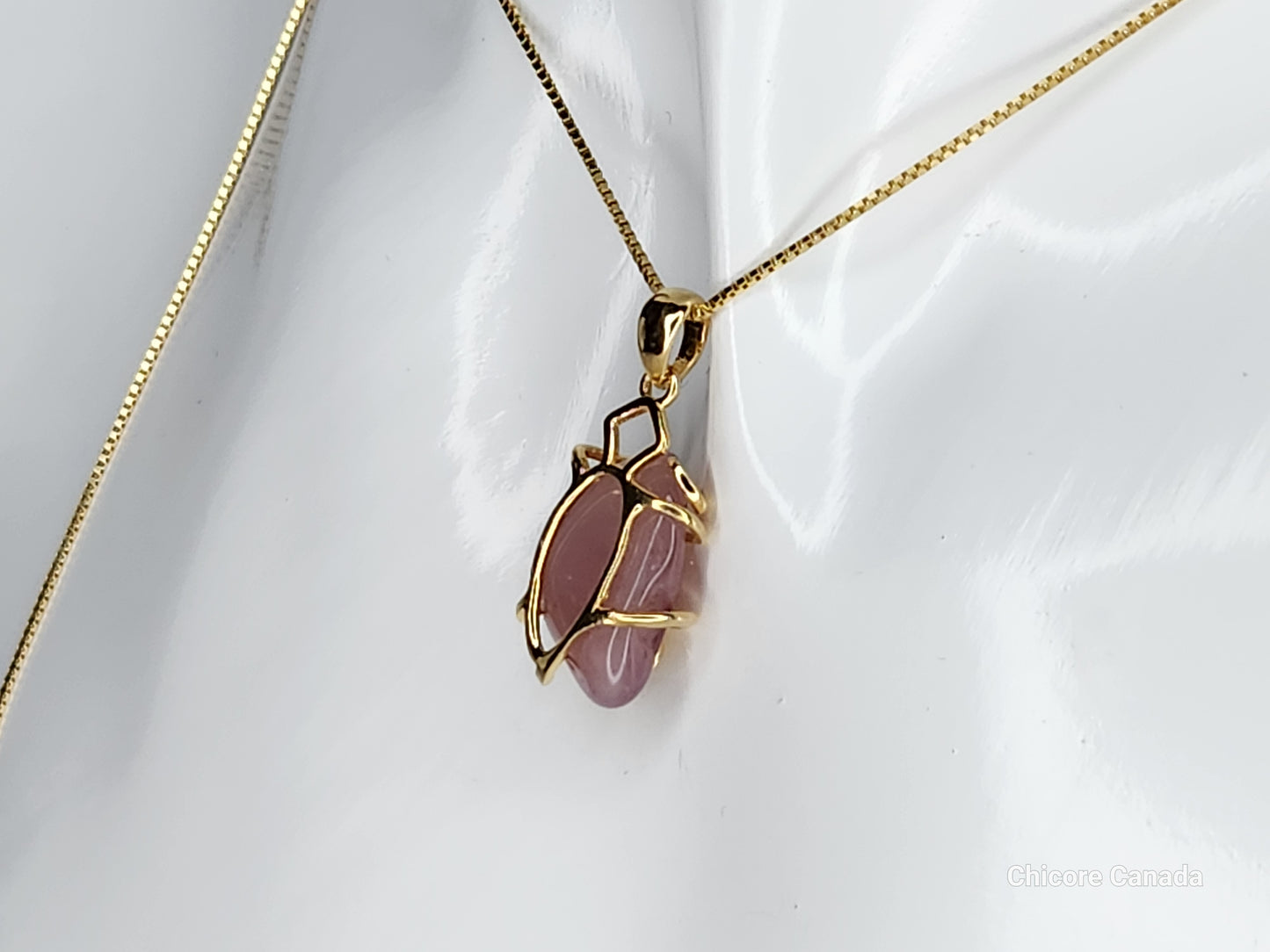 Pendentif délicat en argent sterling 925 avec quartz rose et collier réglable