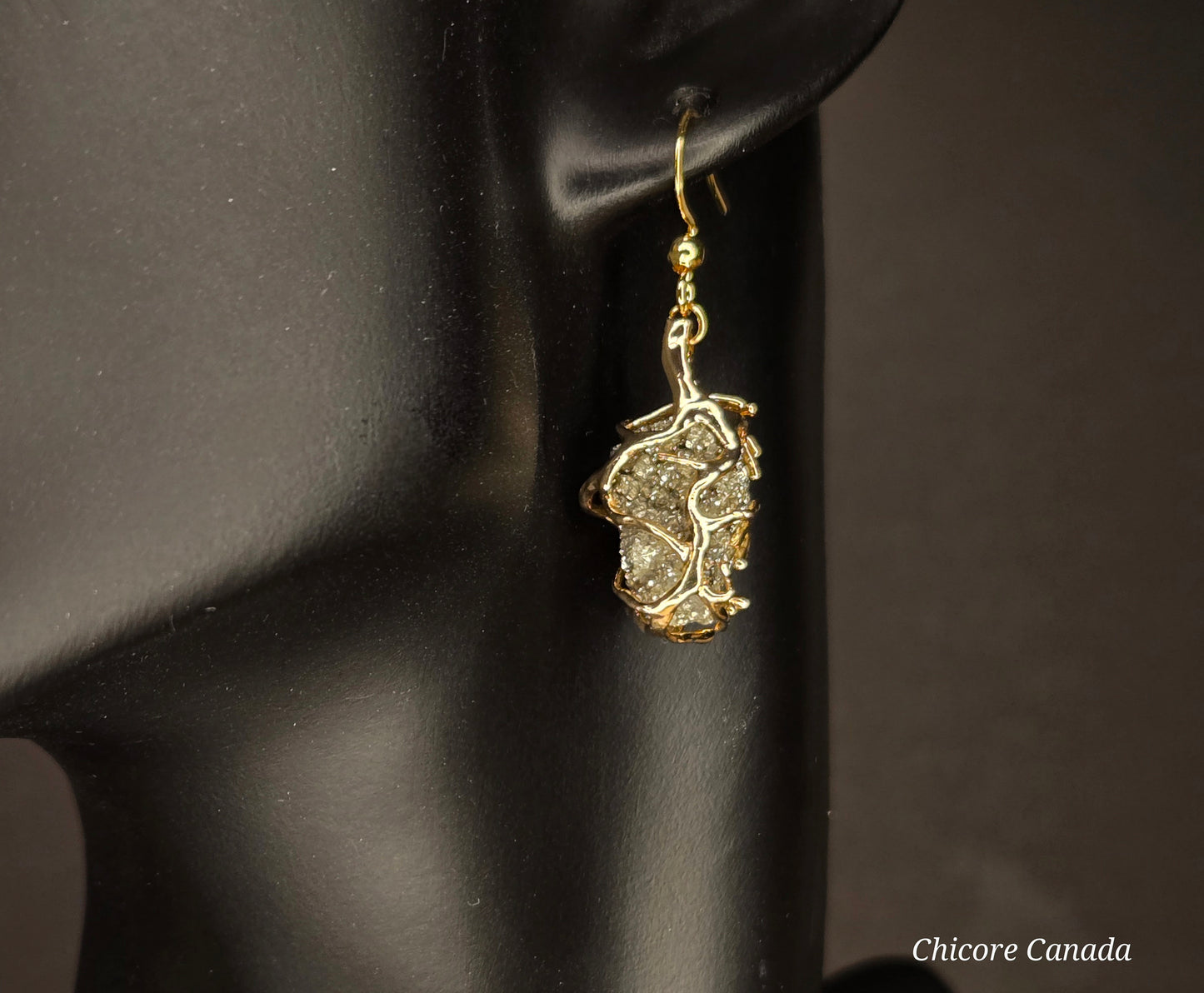 Handmade Raw Pyrite Earrings – Luxurious Natural Elegance