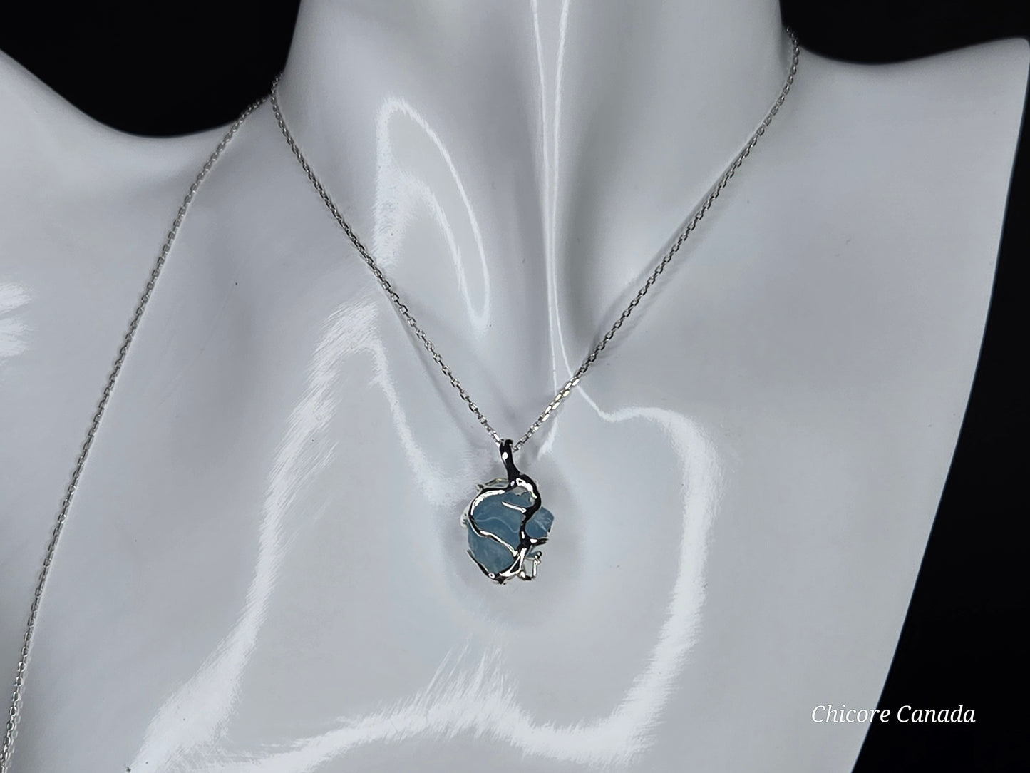 Genuine Aquamarine Pendant Necklace - 925 Sterling Silver, Adjustable Length