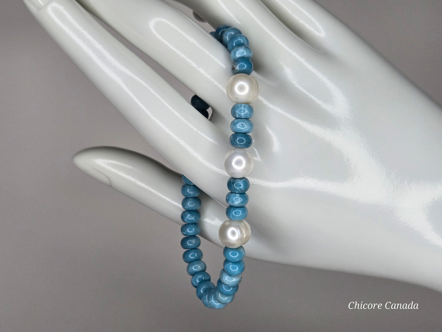 AAA Natural Larimar & Freshwater Pearl Handmade Bracelet – Ocean-Inspired Elegance