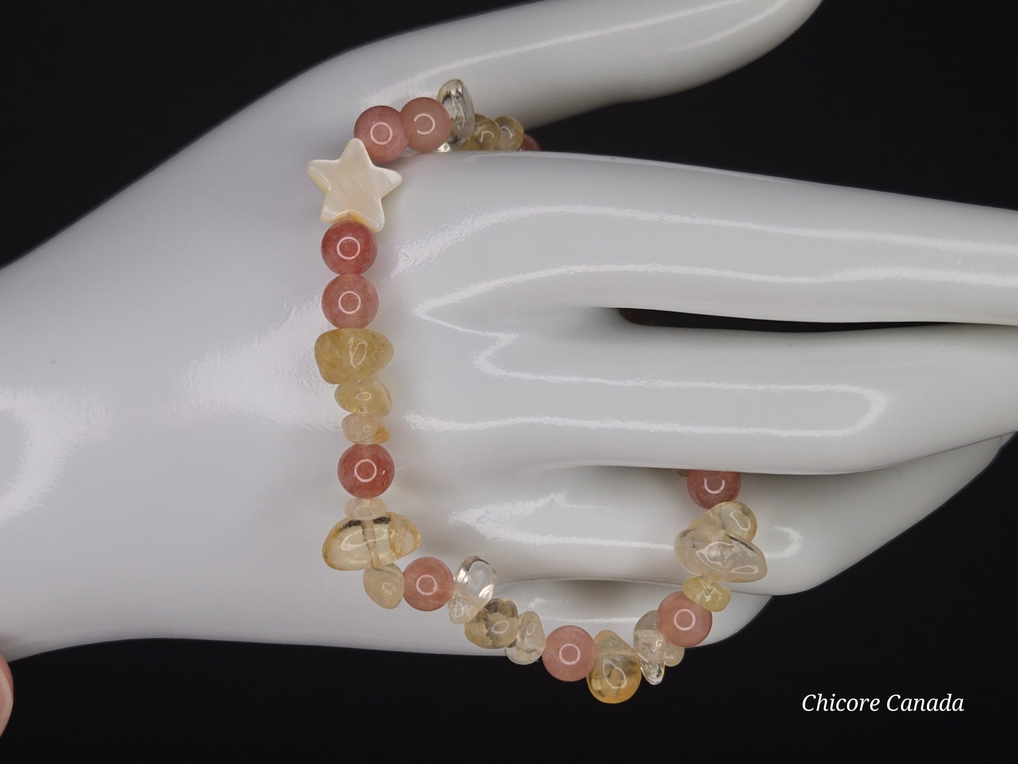 Citrine & Sunstone Bracelet with Macaroon Shell Star – Sunshine on Your Wrist