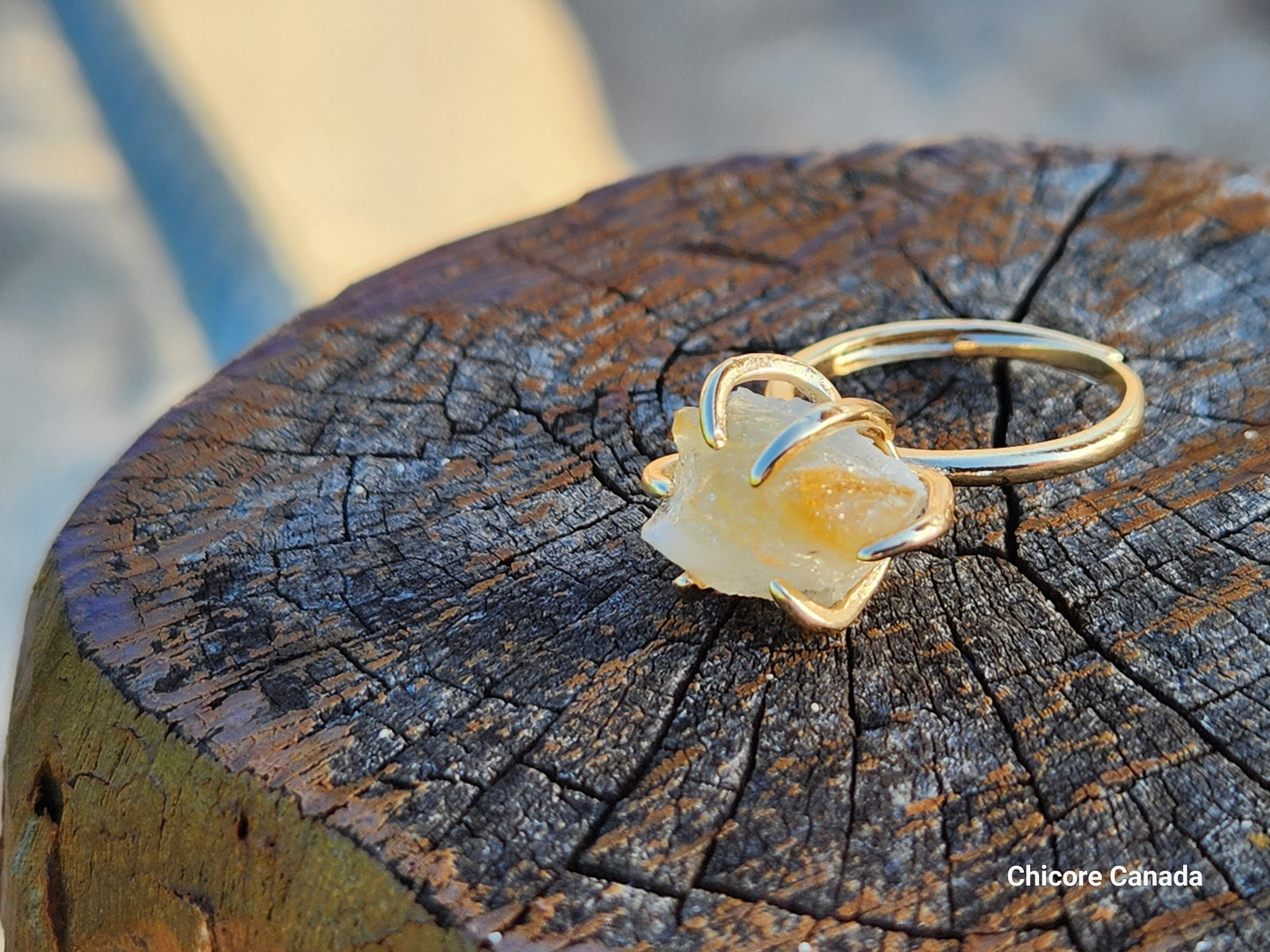 Elegant Handmade Adjustable Ring Featuring a Raw Citrine Stone