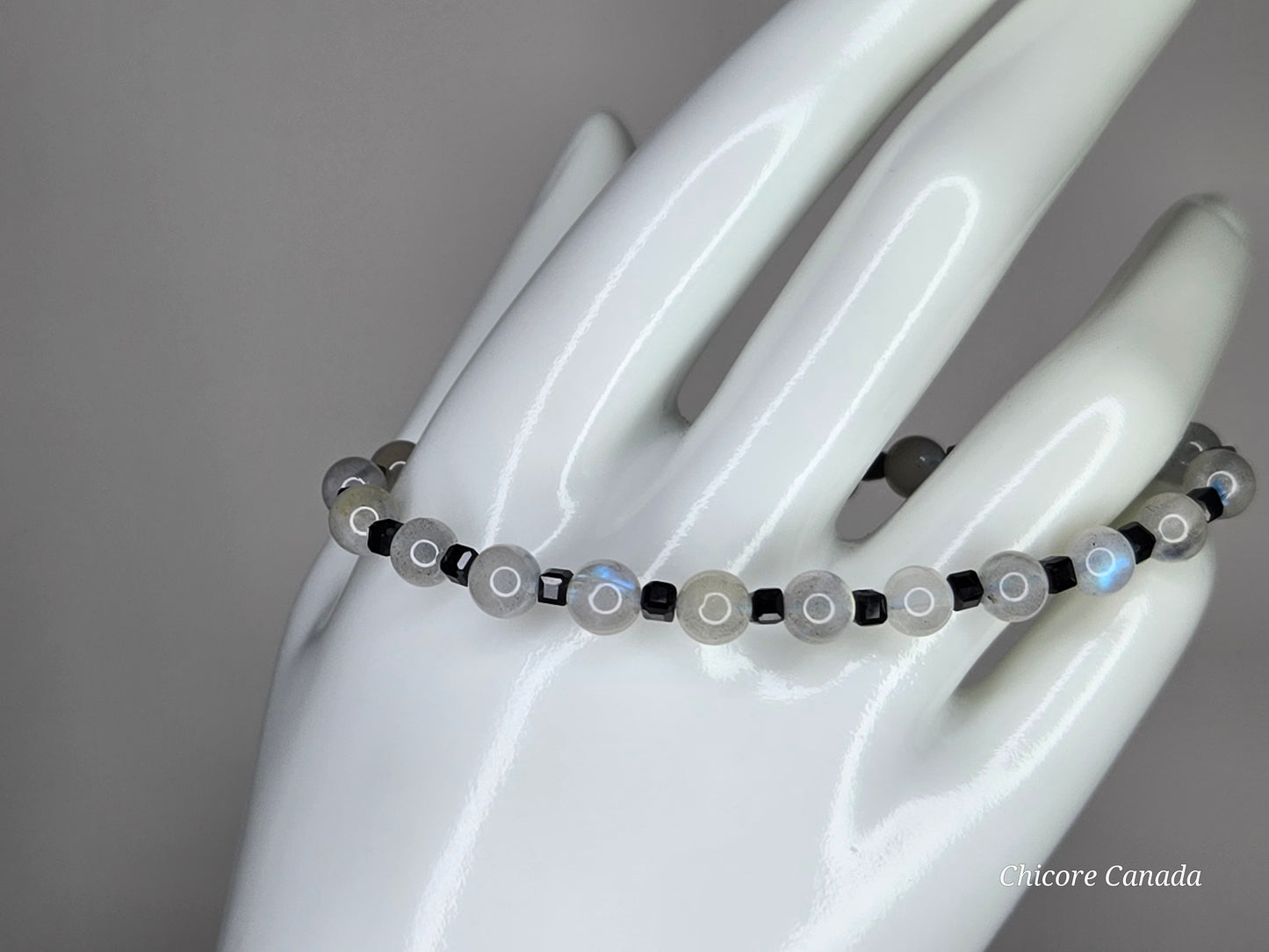 3A Moonstone & Black Tourmaline Handmade Beaded Bracelet – Intuition & Protection