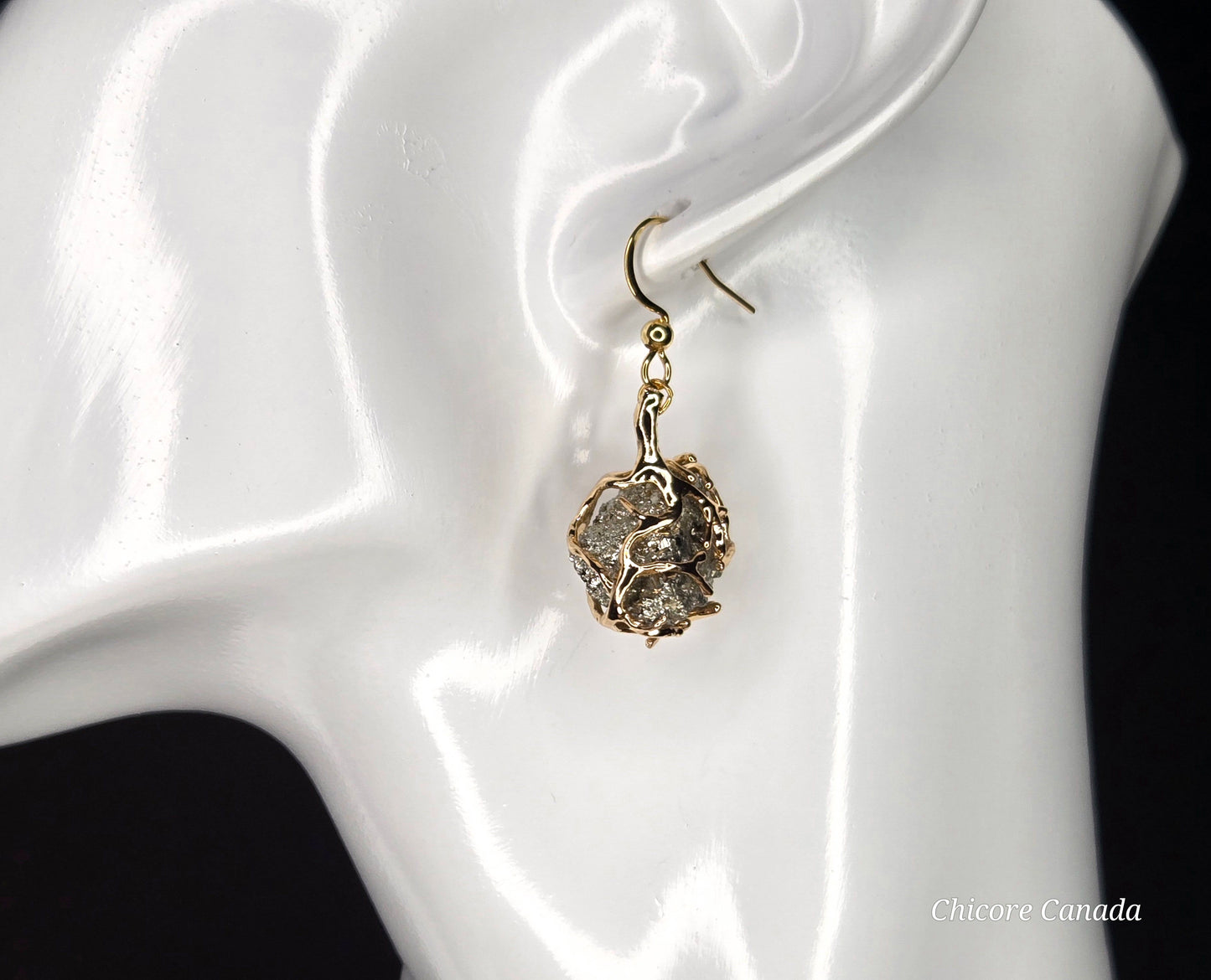Luxury Handmade Raw Pyrite Earrings – Natural Elegance & Strength