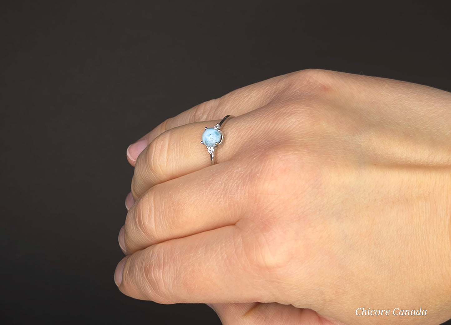 Elegant Sterling Silver Gemstone Jewelry - Handmade Natural Larimar Adjustable Ring