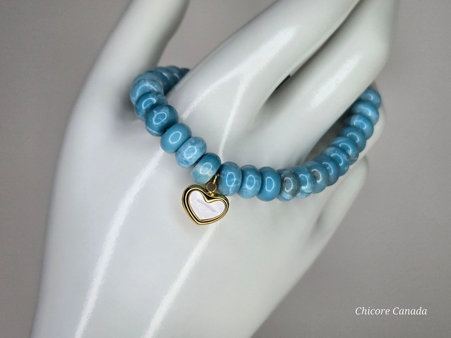 Serene Style –AAA Larimar Bracelet with Heart Charm