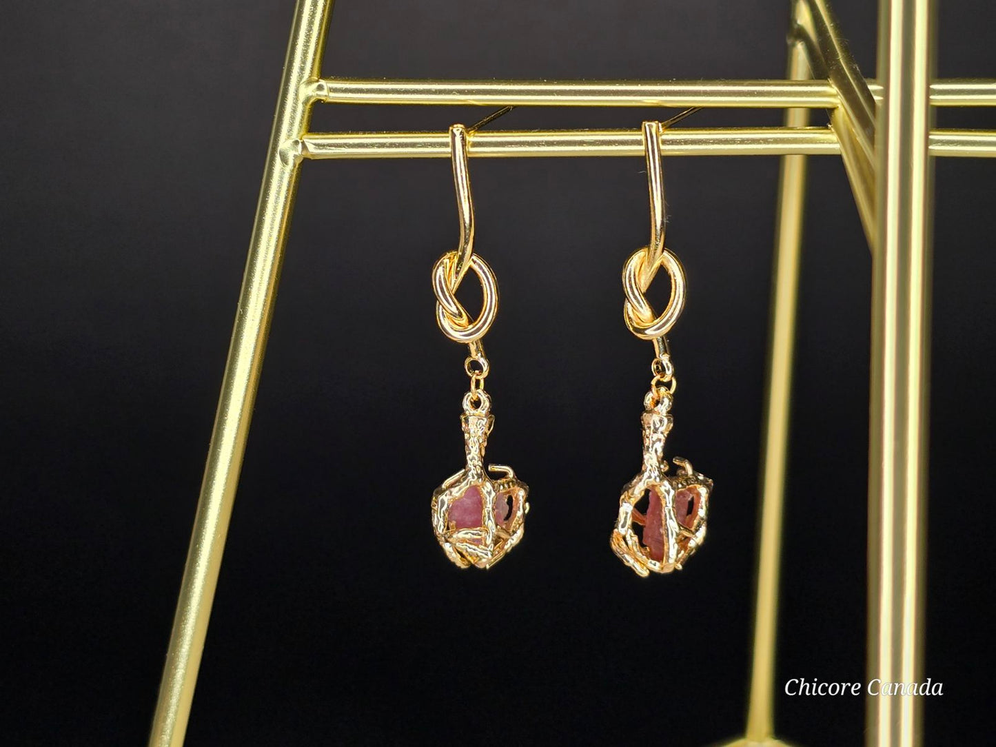 Belles boucles d'oreilles en tourmaline rose