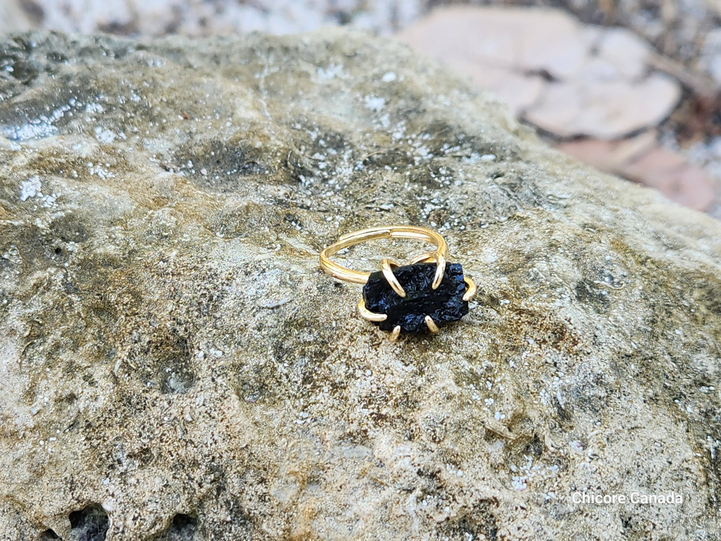 Artisanal Adjustable Ring featuring Raw Black Tourmaline