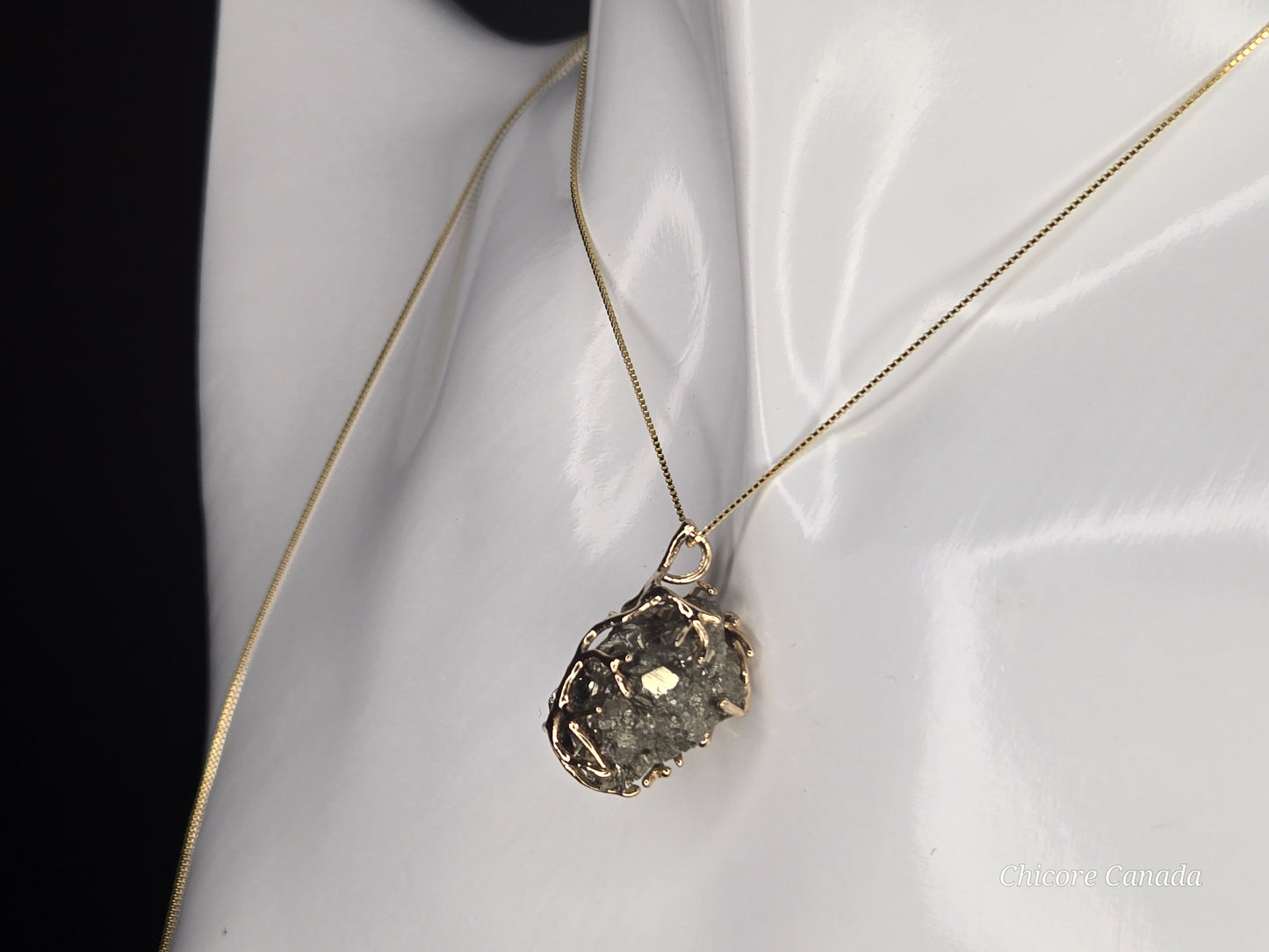 Bold Elegance: Handmade Raw Pyrite Pendant on 925 Sterling Silver Adjustable Necklace