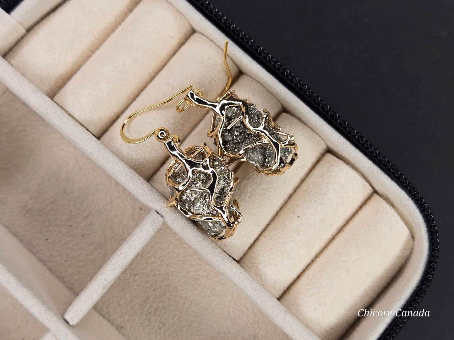 Handmade Raw Pyrite Earrings – Luxurious Natural Elegance