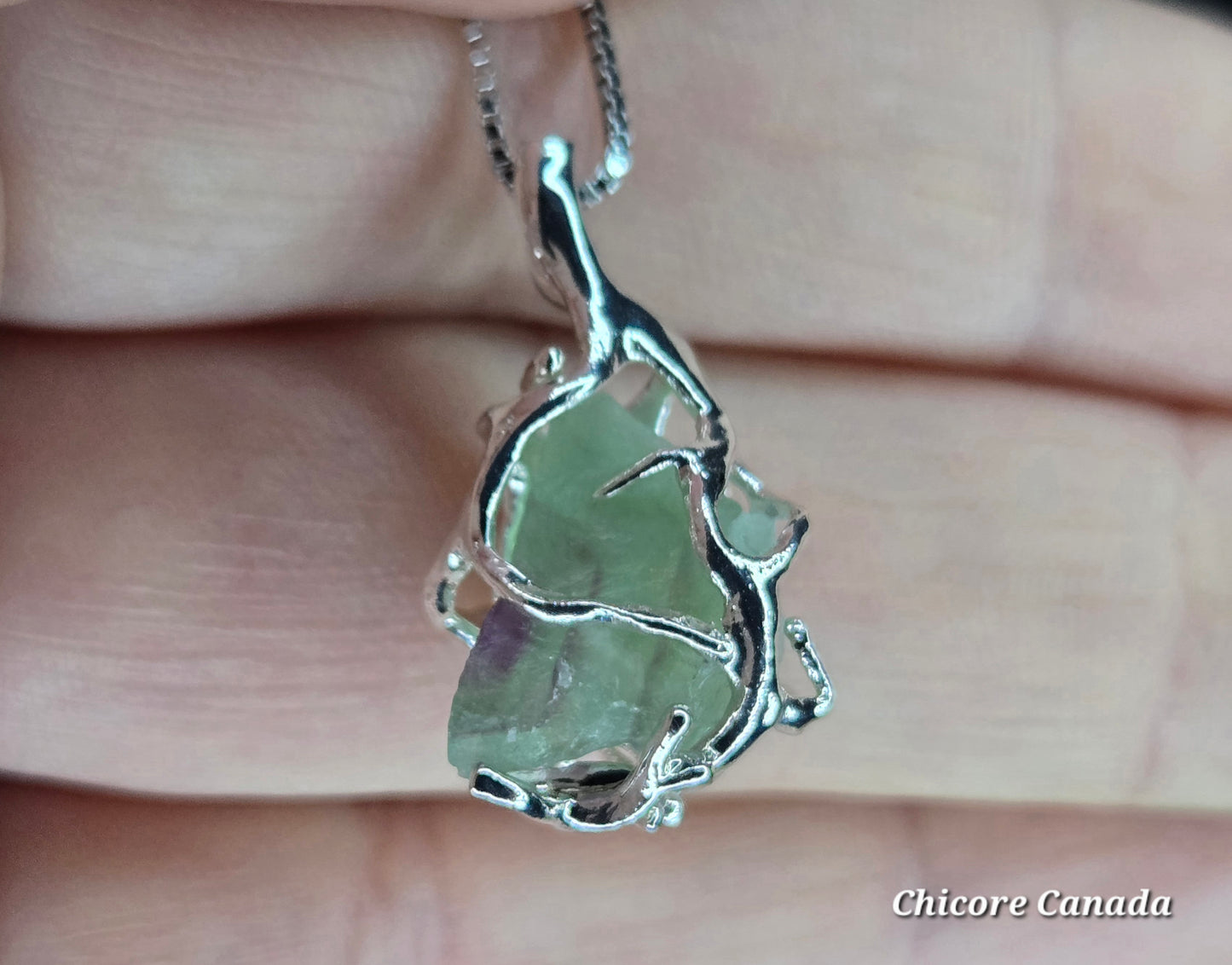 Fluorite for Focus – Raw Crystal Pendant with 925 Sterling Silver Chain
