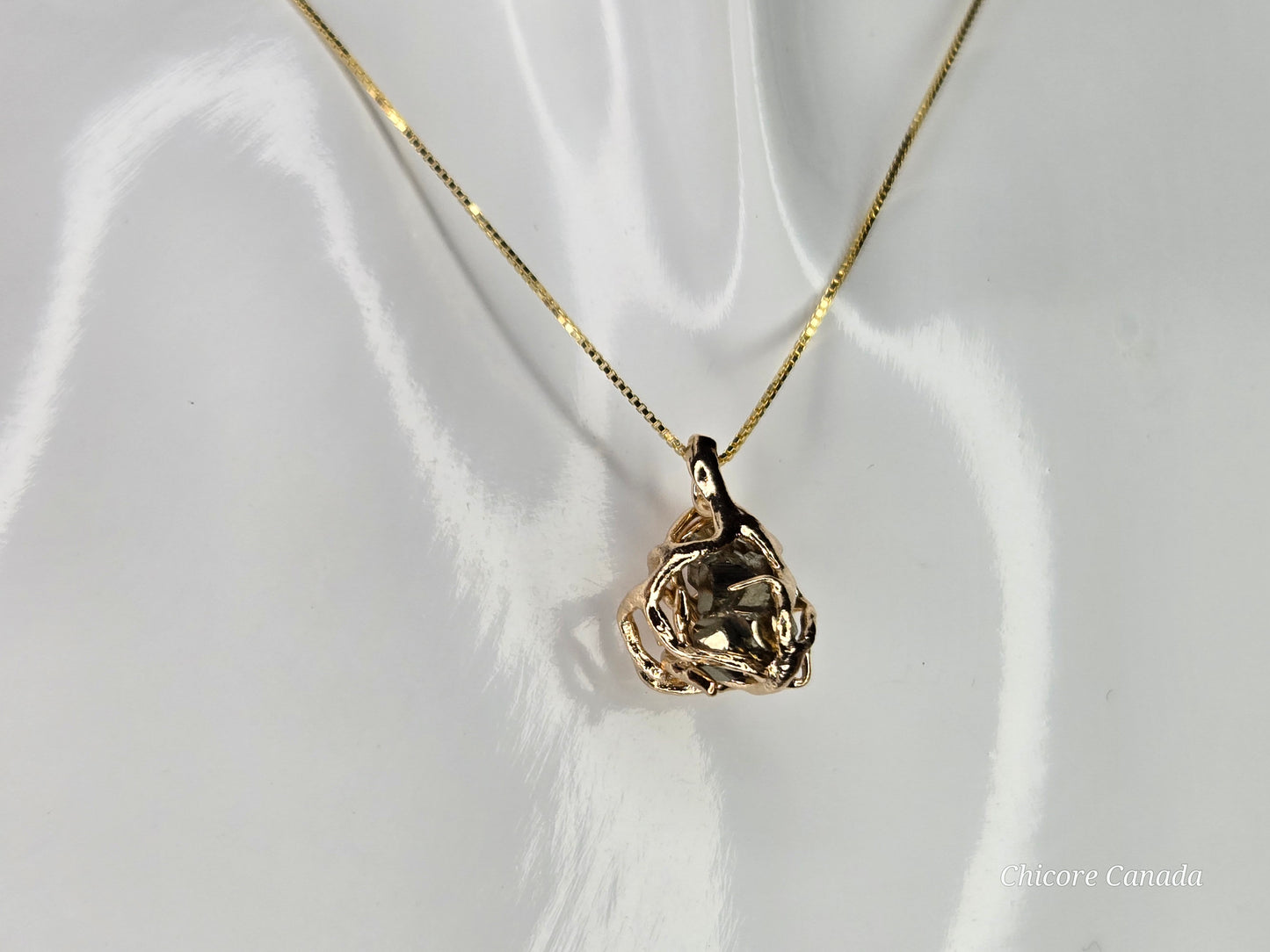 Golden Elegance – Handmade Raw Pyrite Pendant with Sterling Silver Chain