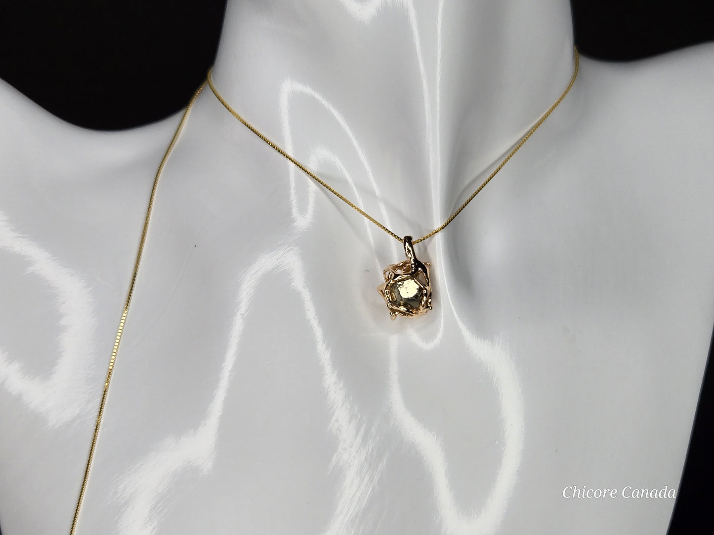 Celestial Gold – Handmade Pyrite Pendant with 925 Sterling Silver Adjustable Necklace