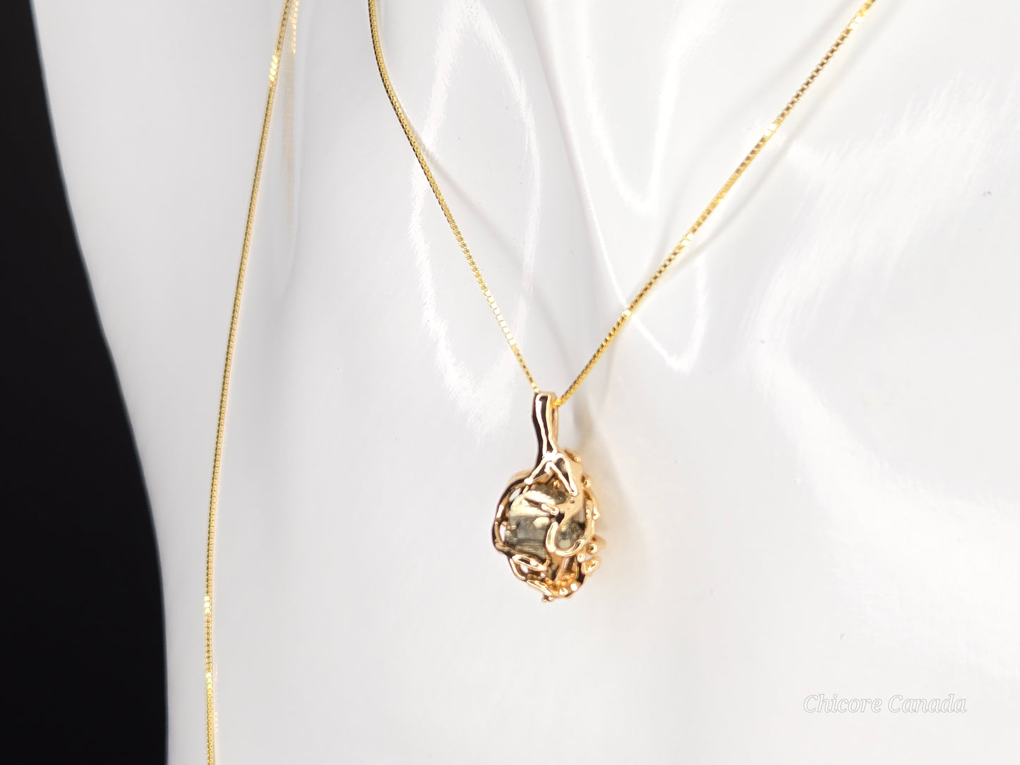 Golden Elegance – Handmade Raw Pyrite Pendant with Sterling Silver Chain
