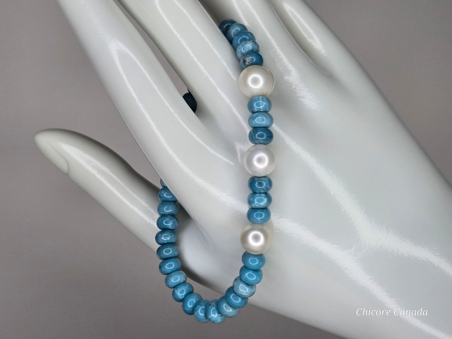 AAA Natural Larimar & Freshwater Pearl Handmade Bracelet – Ocean-Inspired Elegance