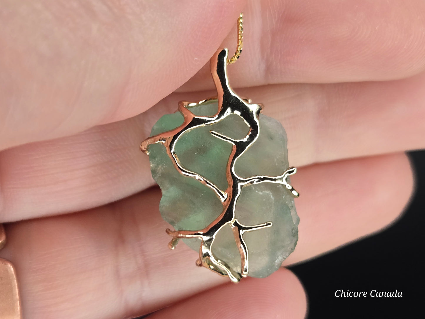 Exquisite Handmade Raw Fluorite Pendant on 925 Sterling Silver Adjustable Necklace