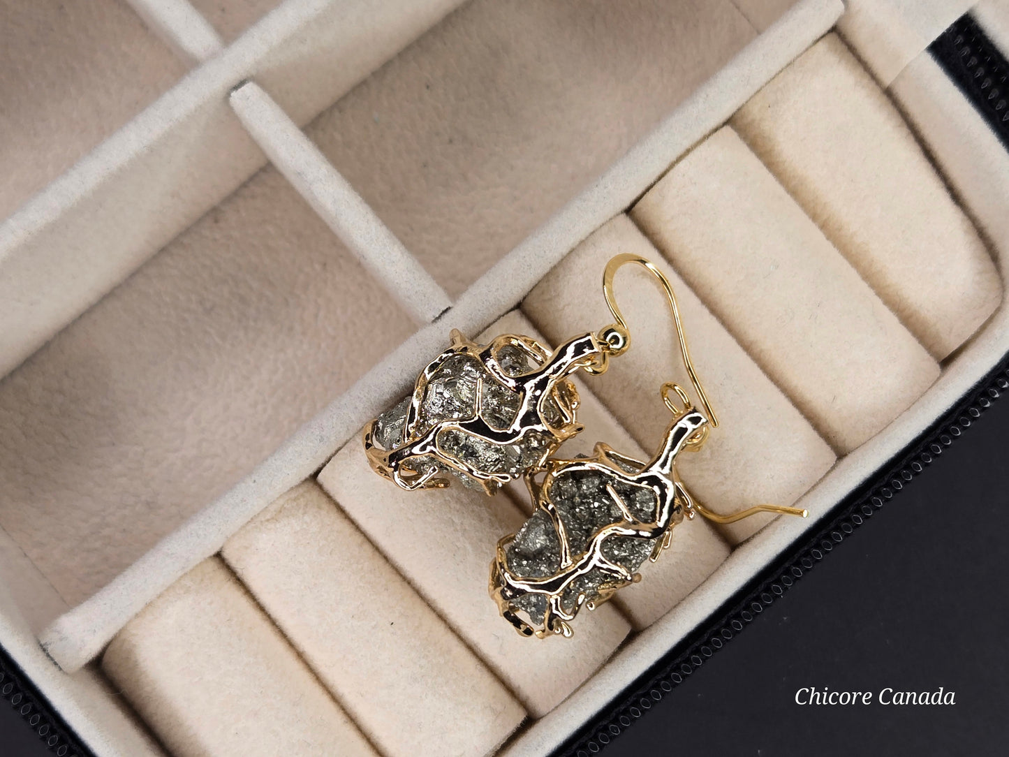 Handmade Raw Pyrite Earrings – Luxurious Natural Elegance