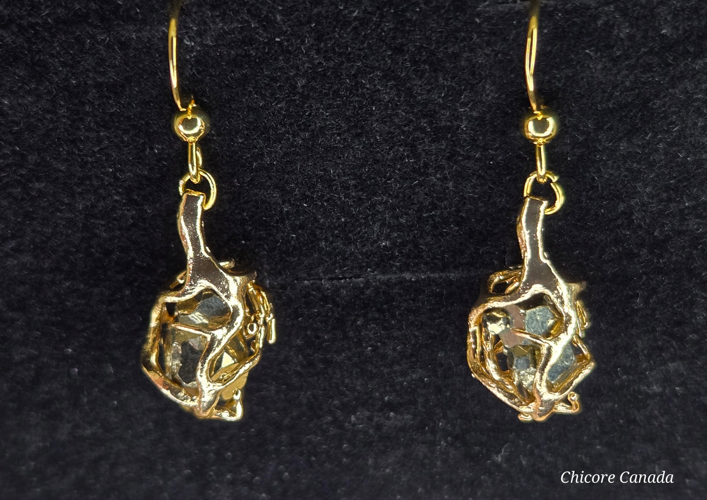 Artisan Raw Pyrite Drop Earrings – Natural Beauty in Gold Tones