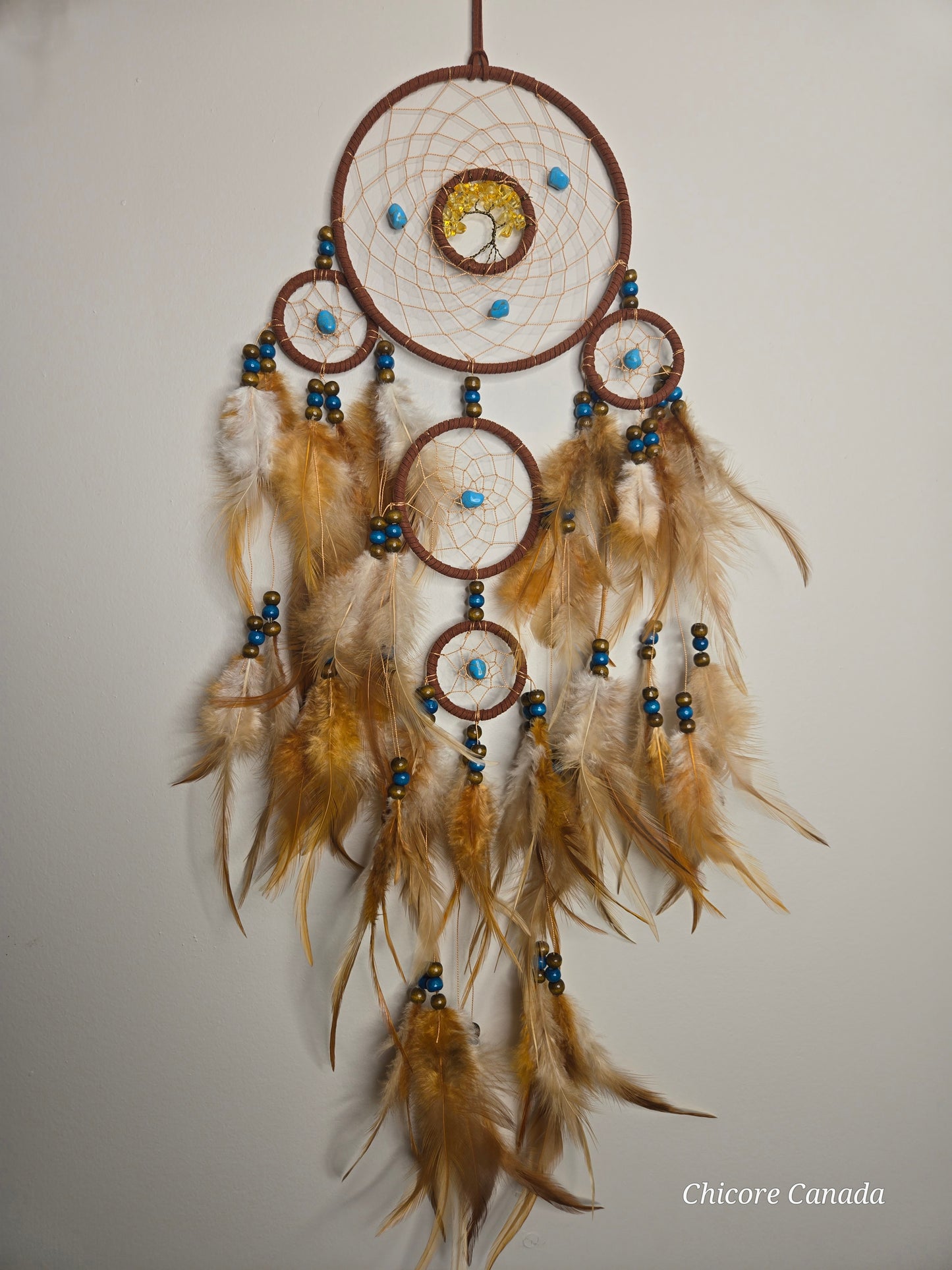 Boho Harmony - Handmade Dreamcatcher with Turquoise Accents & Citrine Tree of Life
